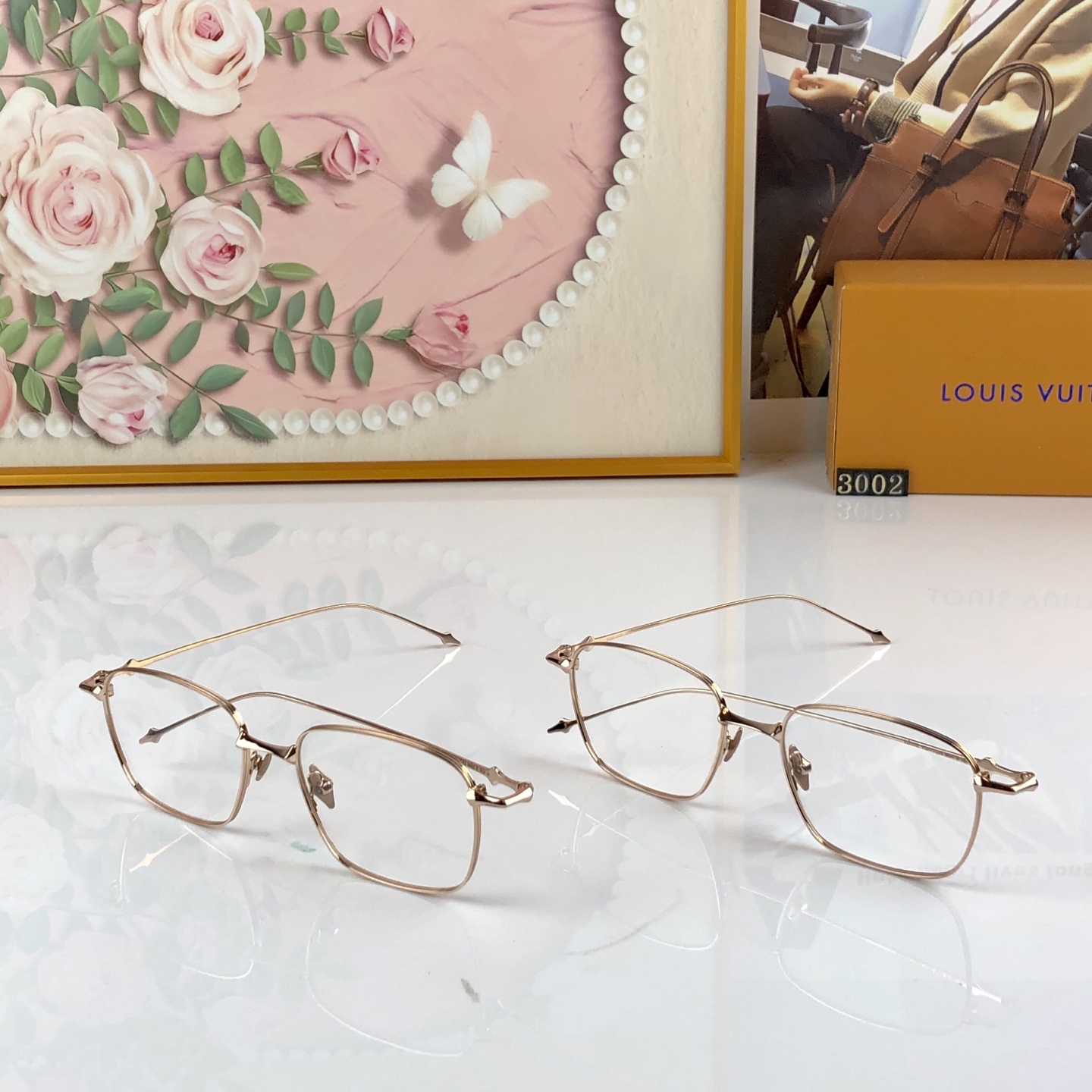 Louis vuitto*高级感金属眼镜框女可配度数近视眼镜架复古斯文小方框眼镜架男