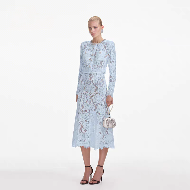 Elegant Lace Two-Piece Set with Diamante Detailing & Belt - Available in Multiple Colors