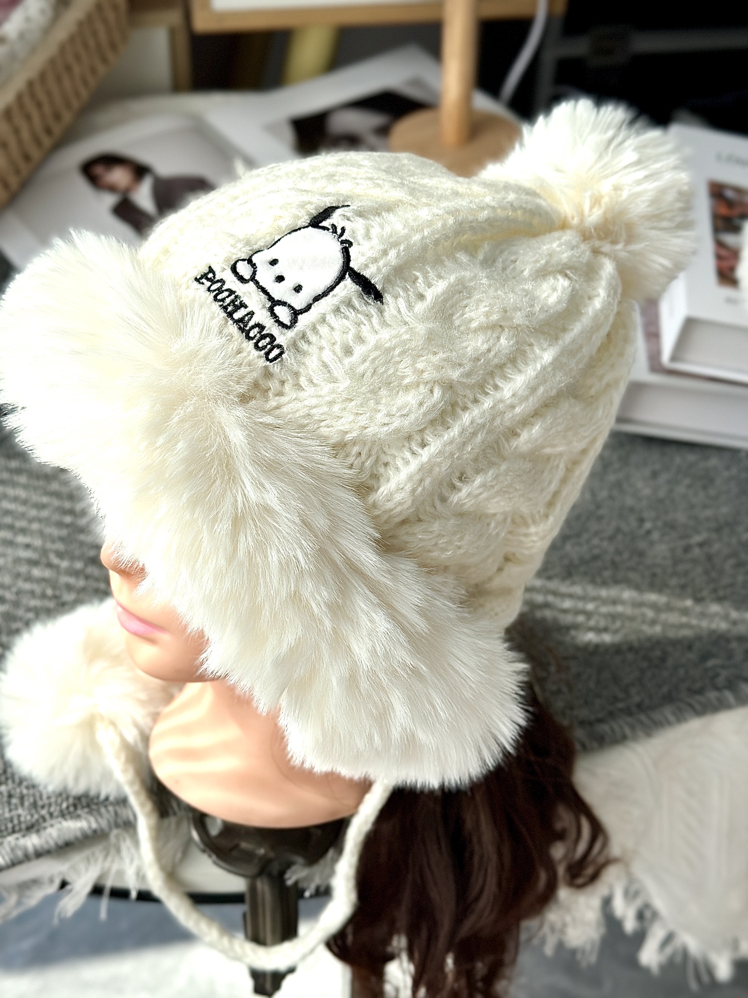 Pochacco Plush Pom-Pom Beanie – White - Comprehensive 5