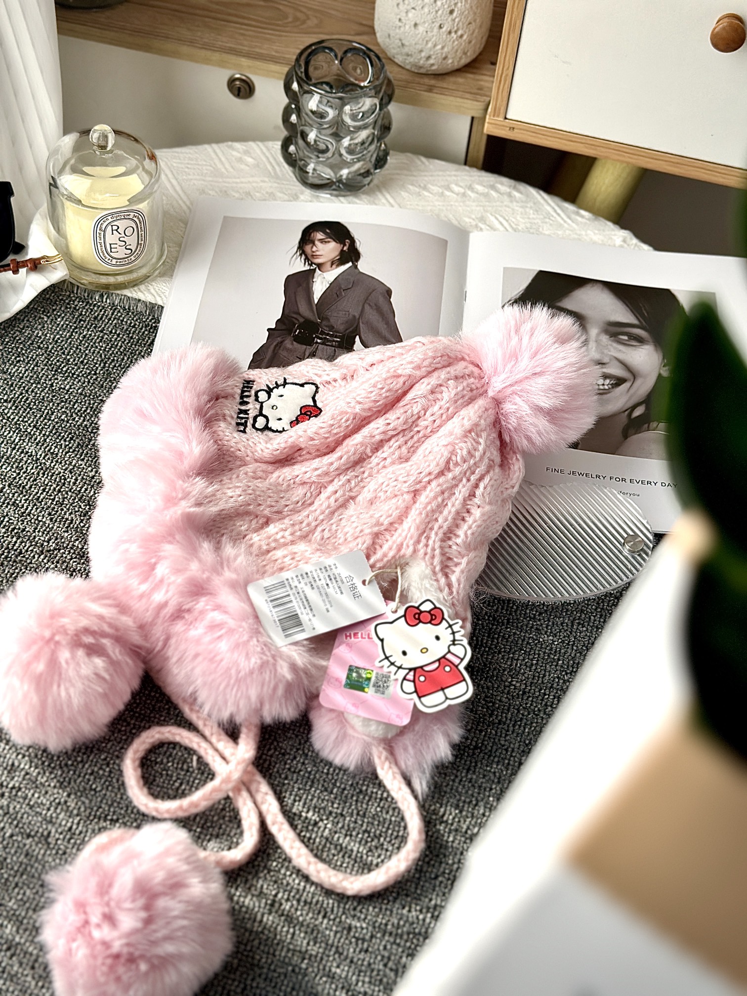 Hello Kitty Pink Pom-Pom Knit Beanie. Crafted from a soft, plush-texture - Comprehensive 8