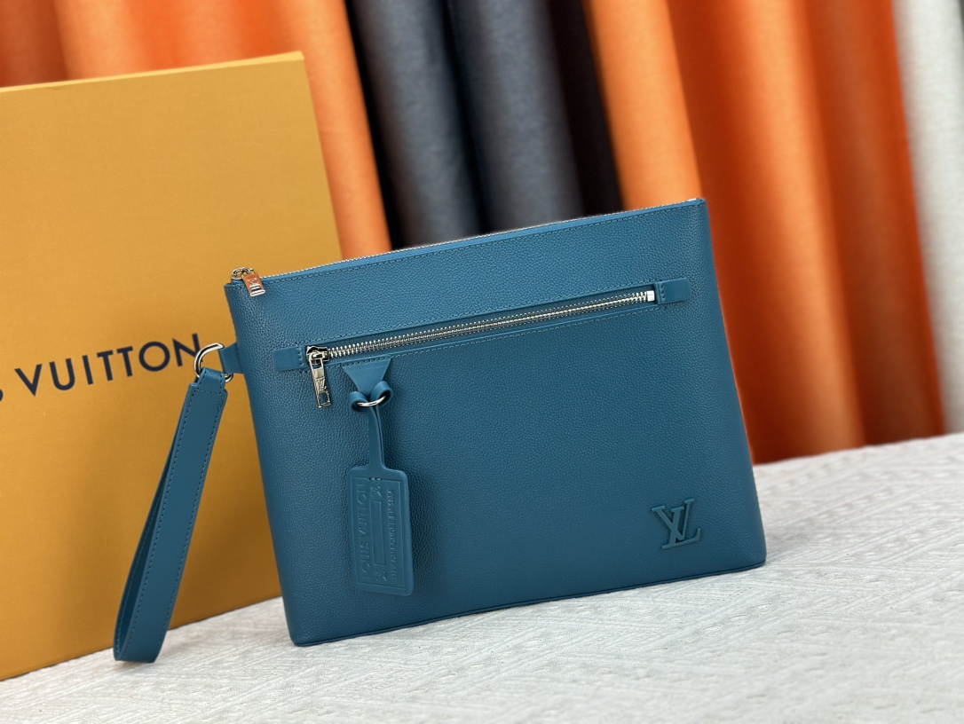 Louis Vuitton Clutches & Pouch Bags Black Blue Green Cowhide Fabric M81375