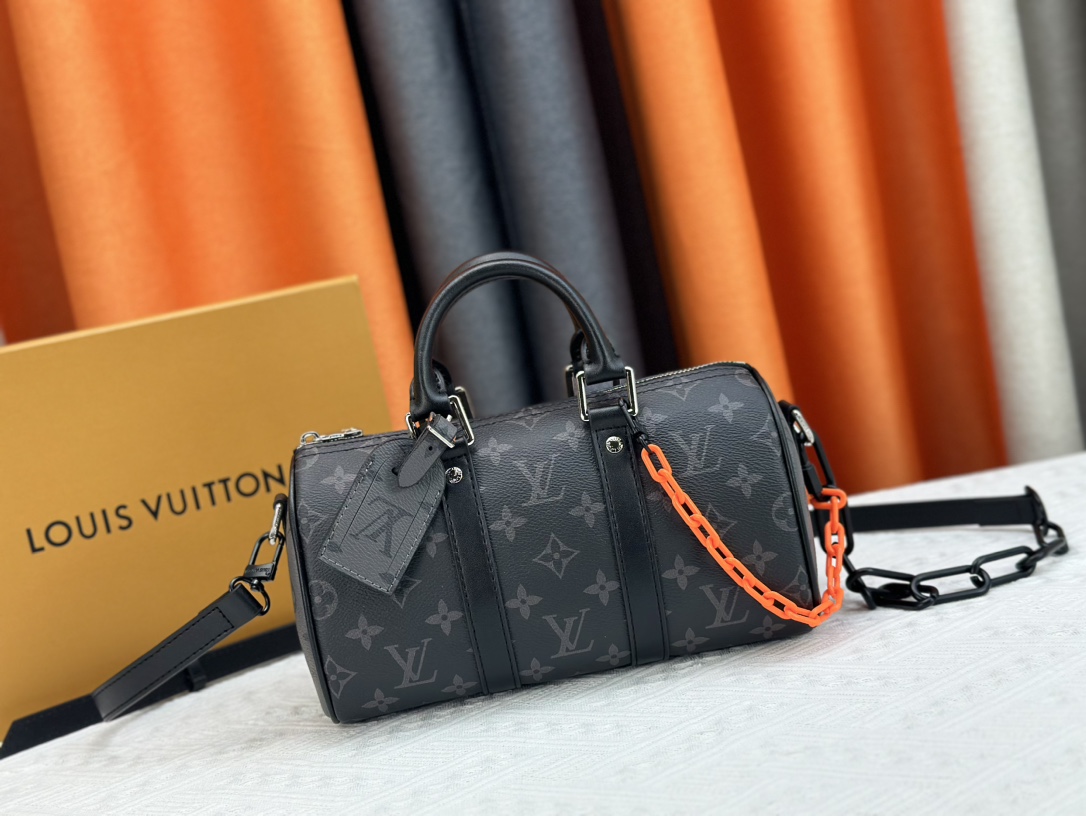 Louis Vuitton LV Keepall Bags Handbags Black Blue Denim Orange Monogram Eclipse Canvas M46271