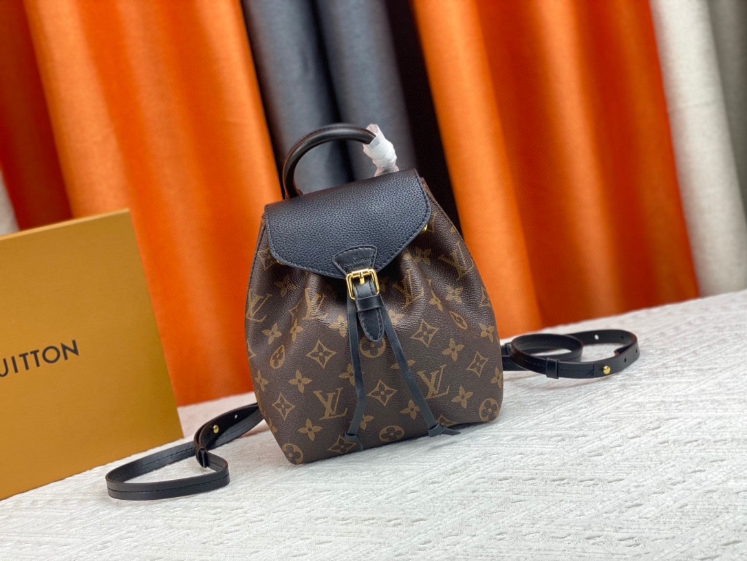 Louis Vuitton LV Montsouris Bags Backpack Black Monogram Canvas Calfskin Cowhide Fabric Winter Collection Mini M45502