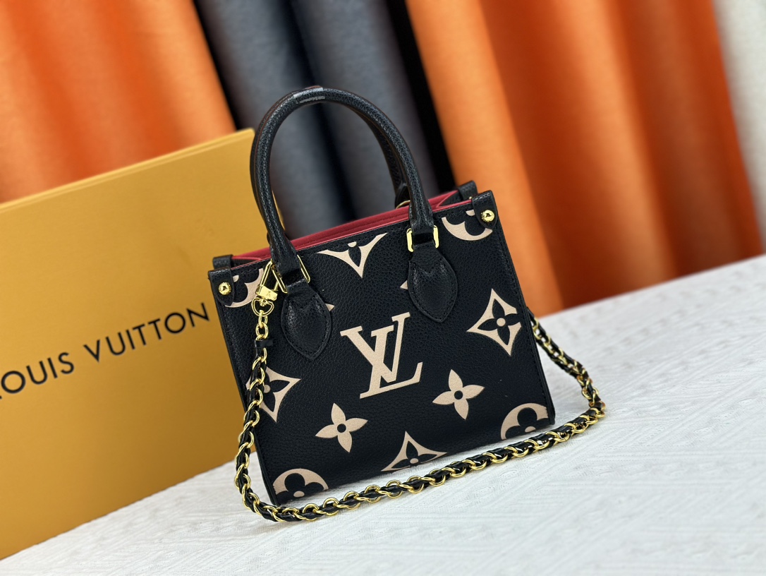 Louis Vuitton LV Onthego Bags Handbags Apricot Color Black Empreinte​ Cowhide M46993