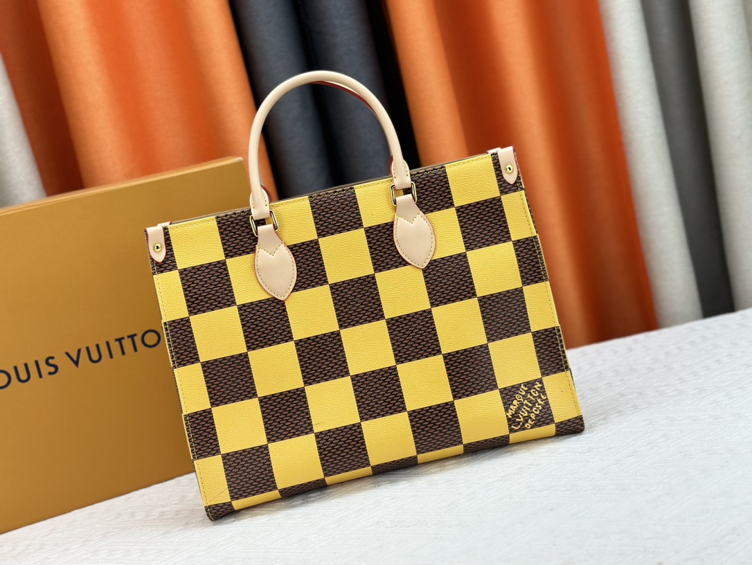 Louis Vuitton LV Onthego Tassen handtassen Replica verkoop online
 Abrikos kleur Zwart Bruin Wit Koeienhuid M46542