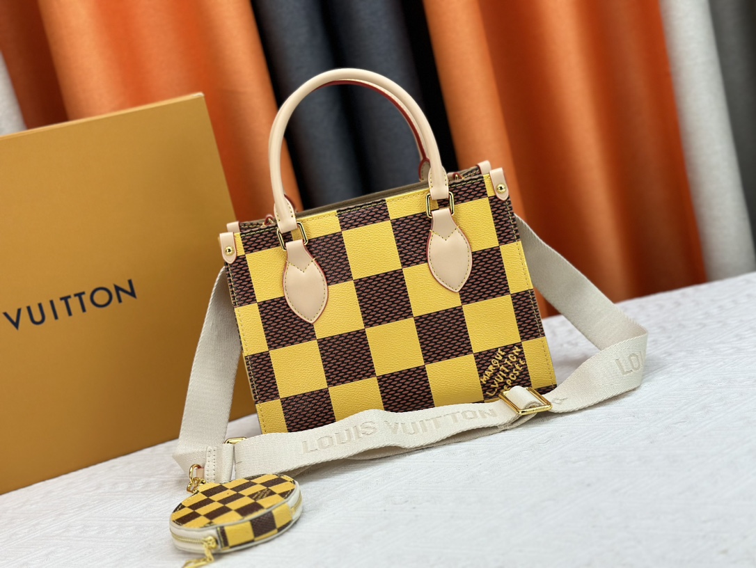 Louis Vuitton LV Onthego Taschen Tragetaschen Aprikosenfarbe Rindsleder Mini M45659