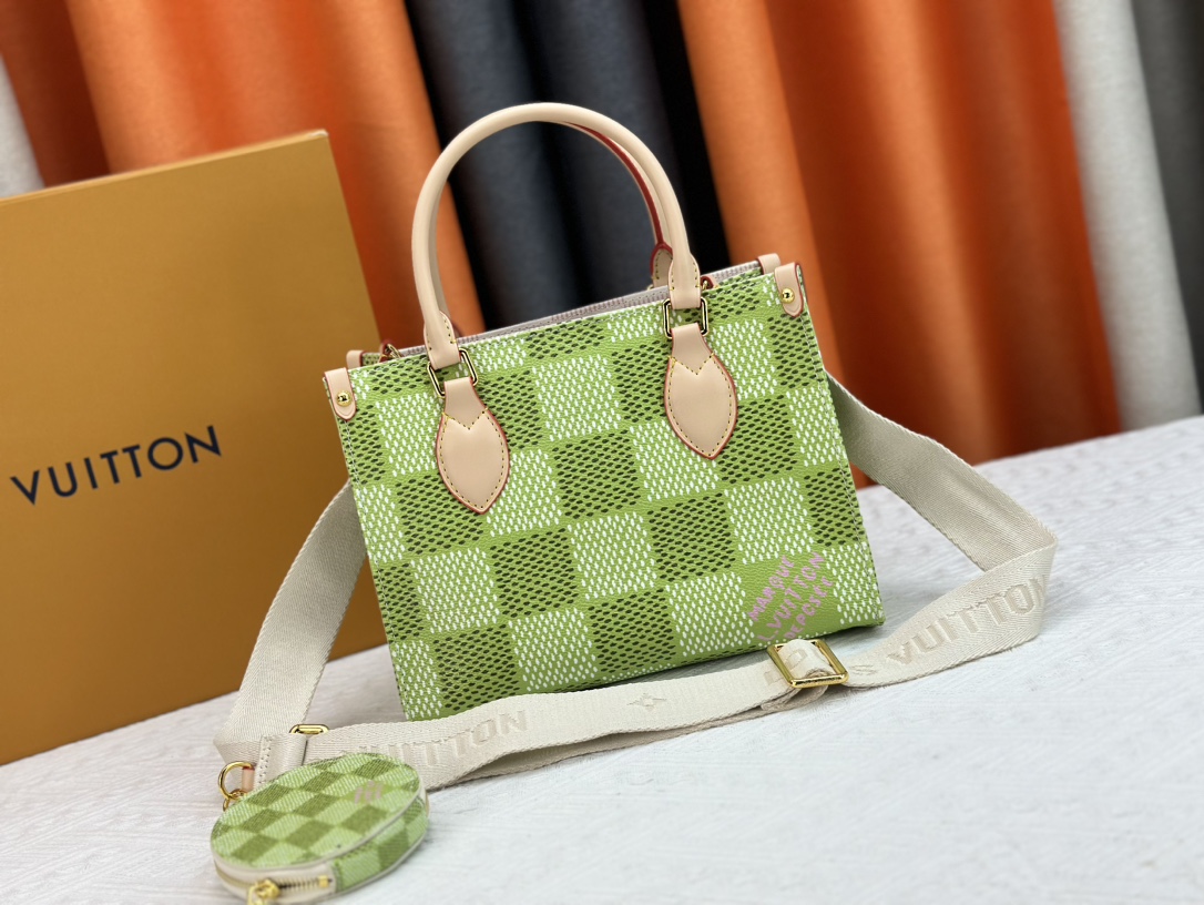 Louis Vuitton LV Onthego Taschen Tragetaschen Aprikosenfarbe Rindsleder Mini M45659