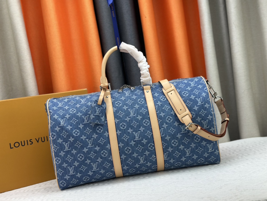 Wie kann ich Replik finden
 Louis Vuitton LV Keepall Taschen Reisetaschen Denim Blue Leinwand Rindsleder Fashion M41416