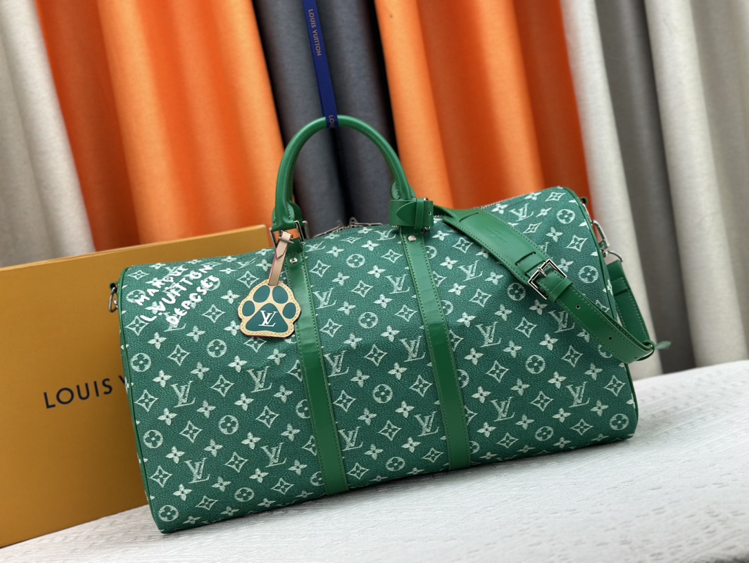 Louis Vuitton LV Keepall Taschen Reisetaschen Dunkelgrün Grün Taurillon M41416