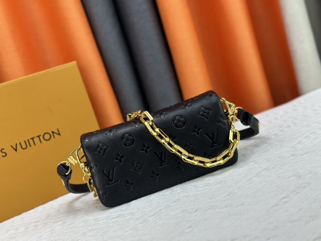 High Quality AAA Replica
 Louis Vuitton LV Coussin Bags Handbags Black White Sheepskin Pochette Chains M83359