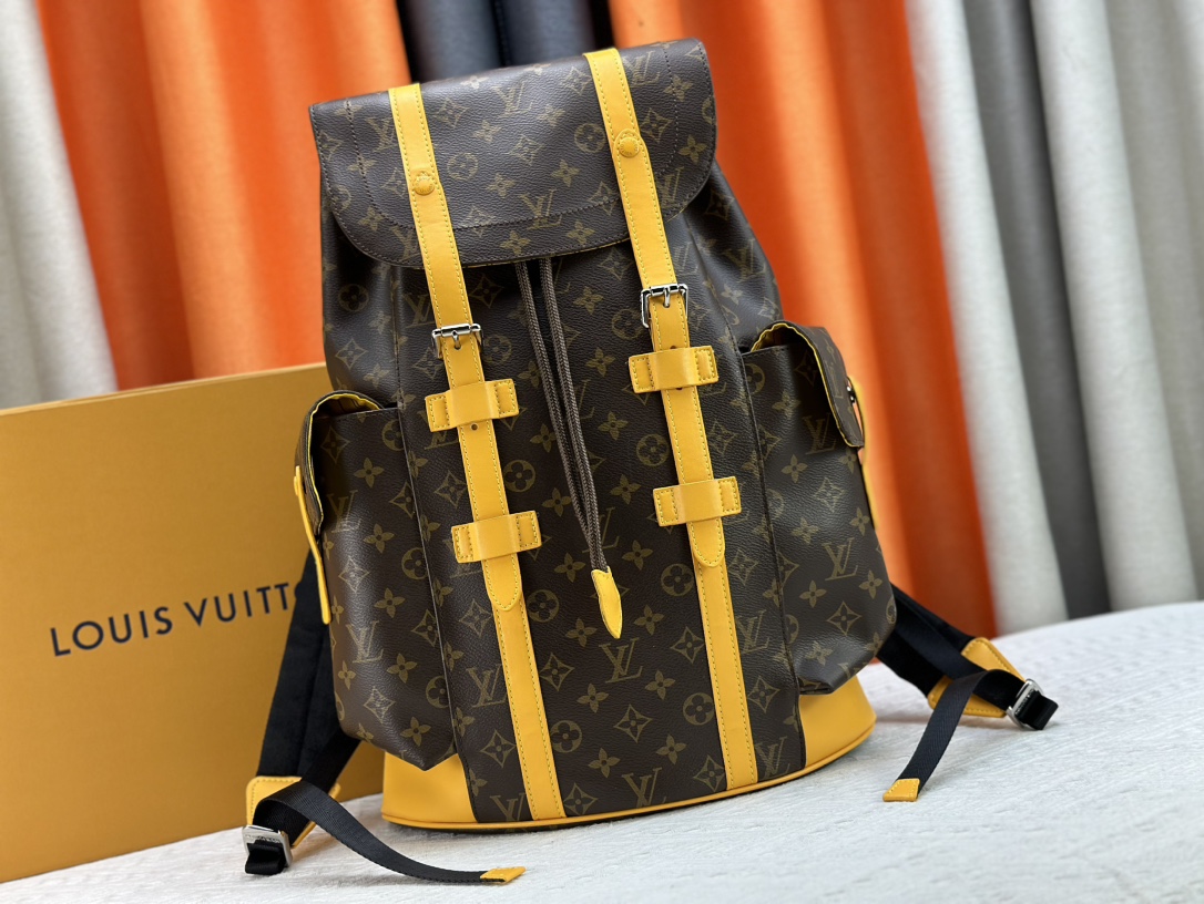 Louis Vuitton LV Christopher Bags Backpack Blue Yellow Canvas Cowhide Fabric M12729