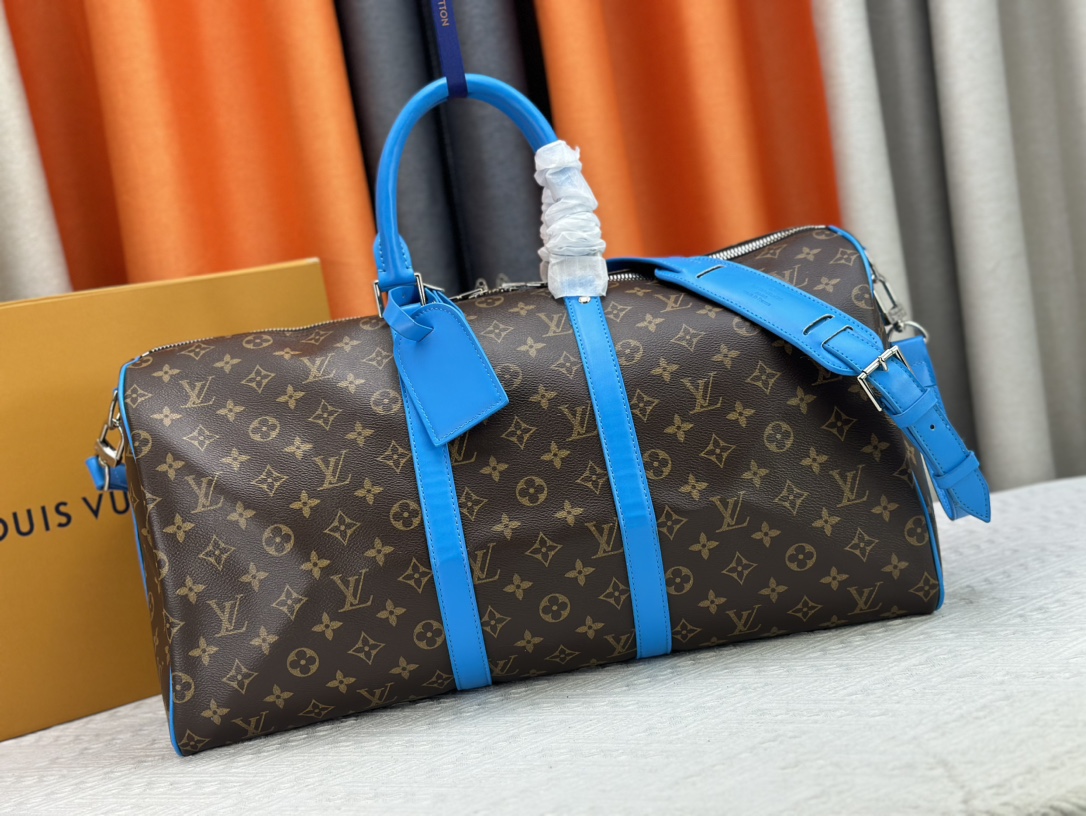 Louis Vuitton LV Keepall Designer
 Travel Bags Blue Dark Green Light Yellow Canvas Cowhide Fabric M41416