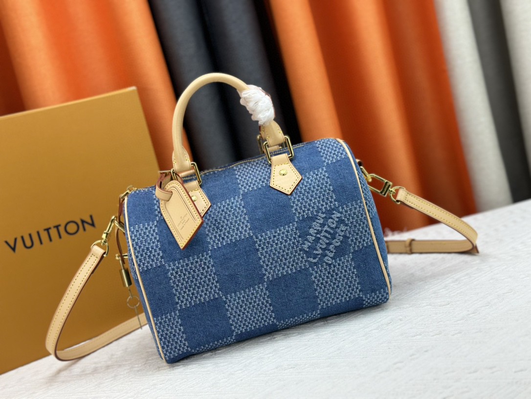 Louis Vuitton LV Speedy Bags Handbags Blue White Canvas Cotton Denim Summer Collection N40700