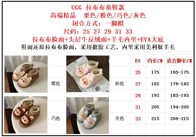 图片[9]-高版本 UGG 拉布布童鞋款 拉布布脸面+头层牛反绒面+羊毛内里+EVA大底 鞋面还原拉布布脸面，采用搪胶工艺，内里采用美利奴羊毛 尺码：25 27 29 31 33-选品中心