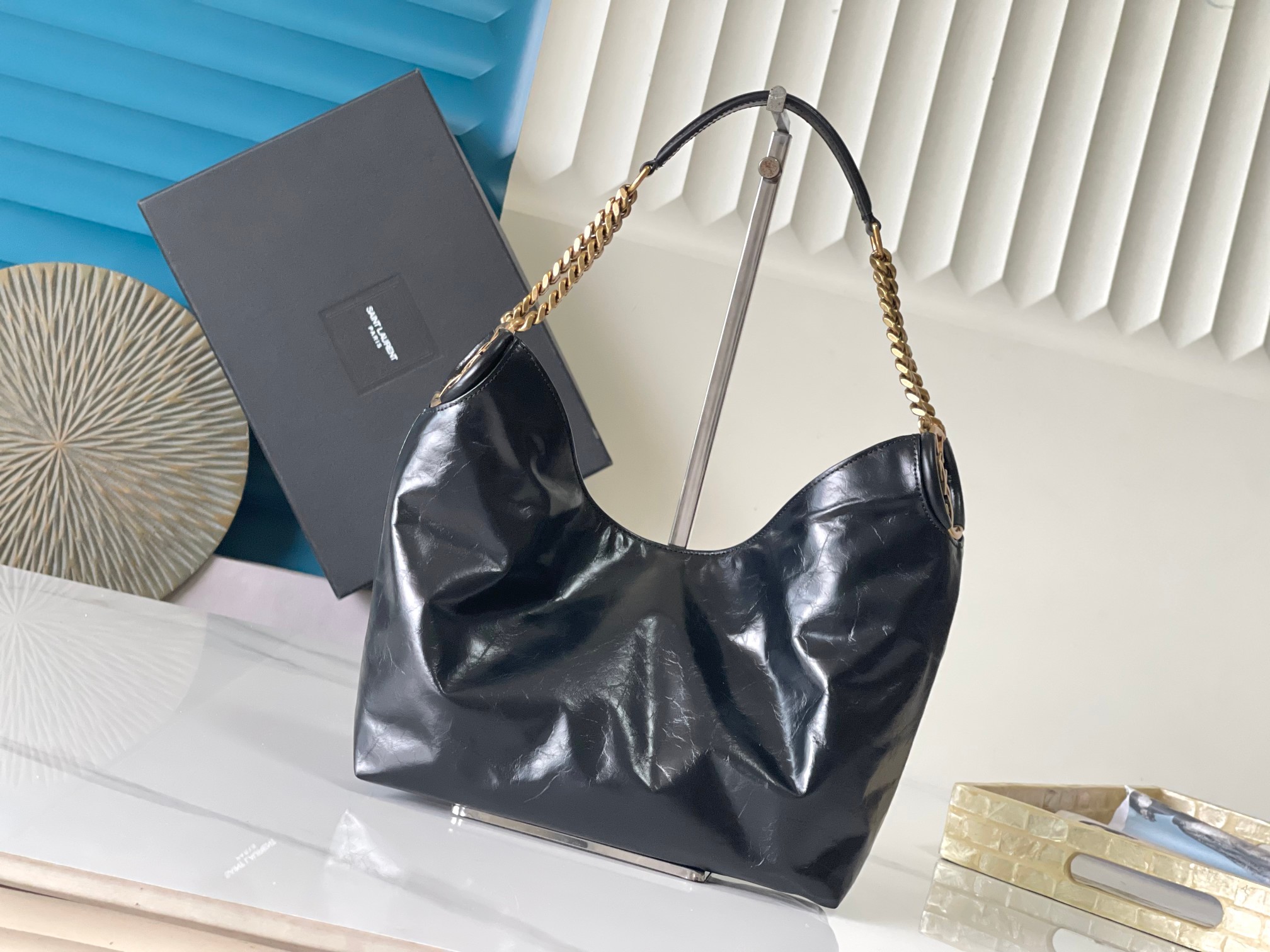 YSL Hortense hobo bag oil-waxed calfskin antique gold hardware