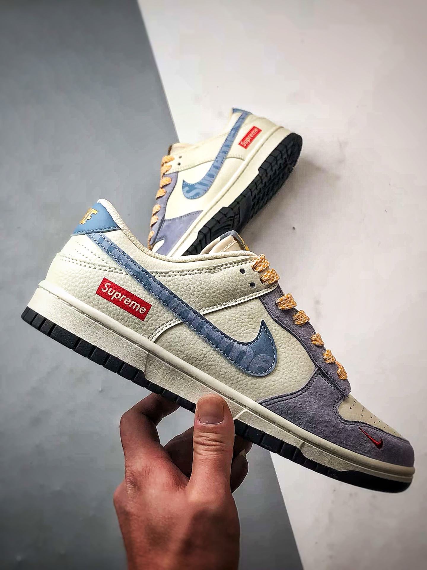 NK Dunk Low Retro ”DIY高端定制” Sup米白蓝反光钩低帮休闲运动板鞋   DJ2024-114