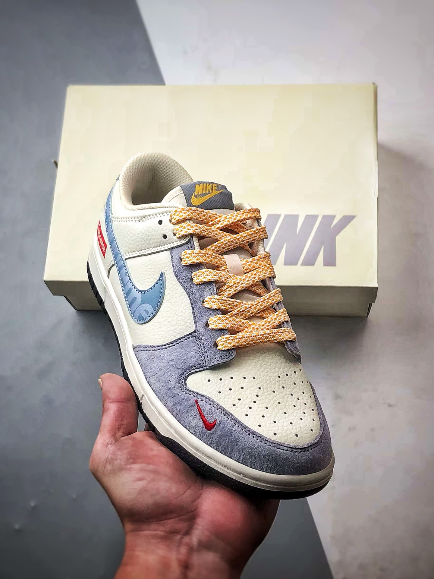 NK Dunk Low Retro ”DIY高端定制” Sup米白蓝反光钩低帮休闲运动板鞋   DJ2024-114