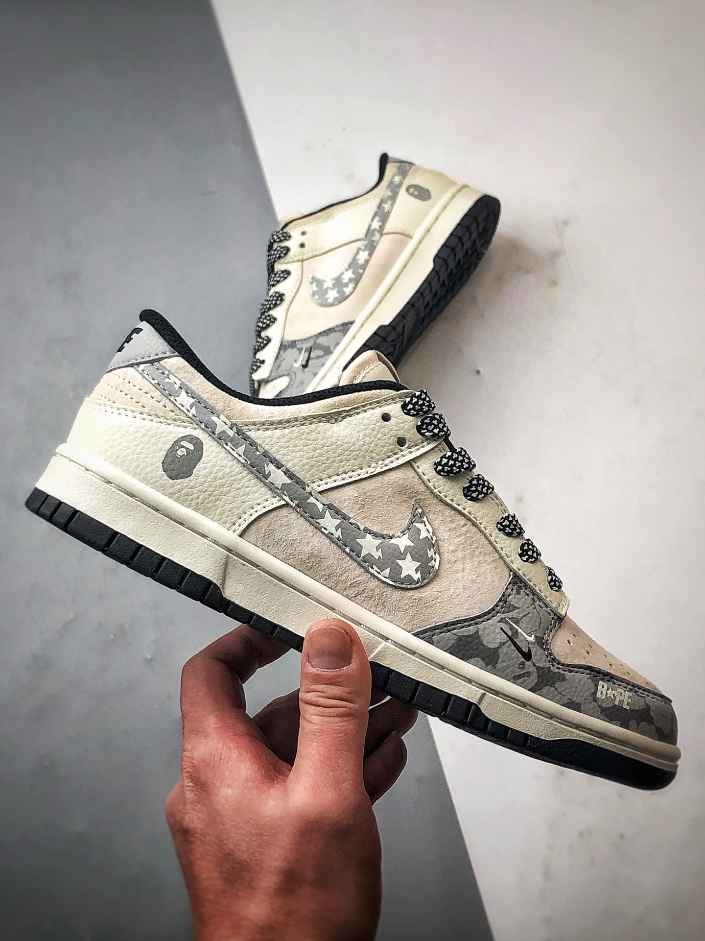 NK Dunk Low Retro ”DIY高端定制” Bape米灰印花钩 低帮休闲运动板鞋  DJ2024-120