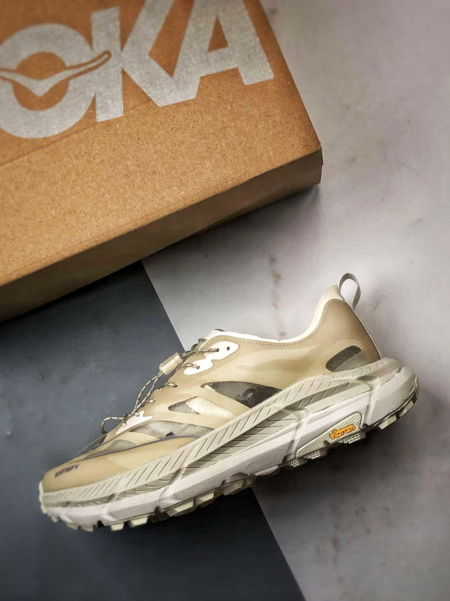 Satisfy x Hoka One One Mafate Speed 4 米白 玛法特低帮轻量户外运动鞋  1157050-BONE