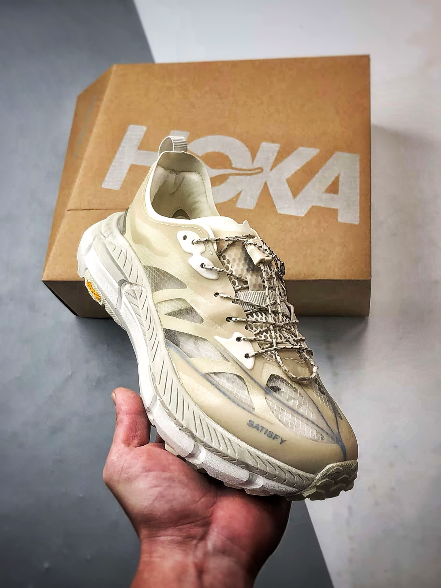 Satisfy x Hoka One One Mafate Speed 4 米白 玛法特低帮轻量户外运动鞋  1157050-BONE