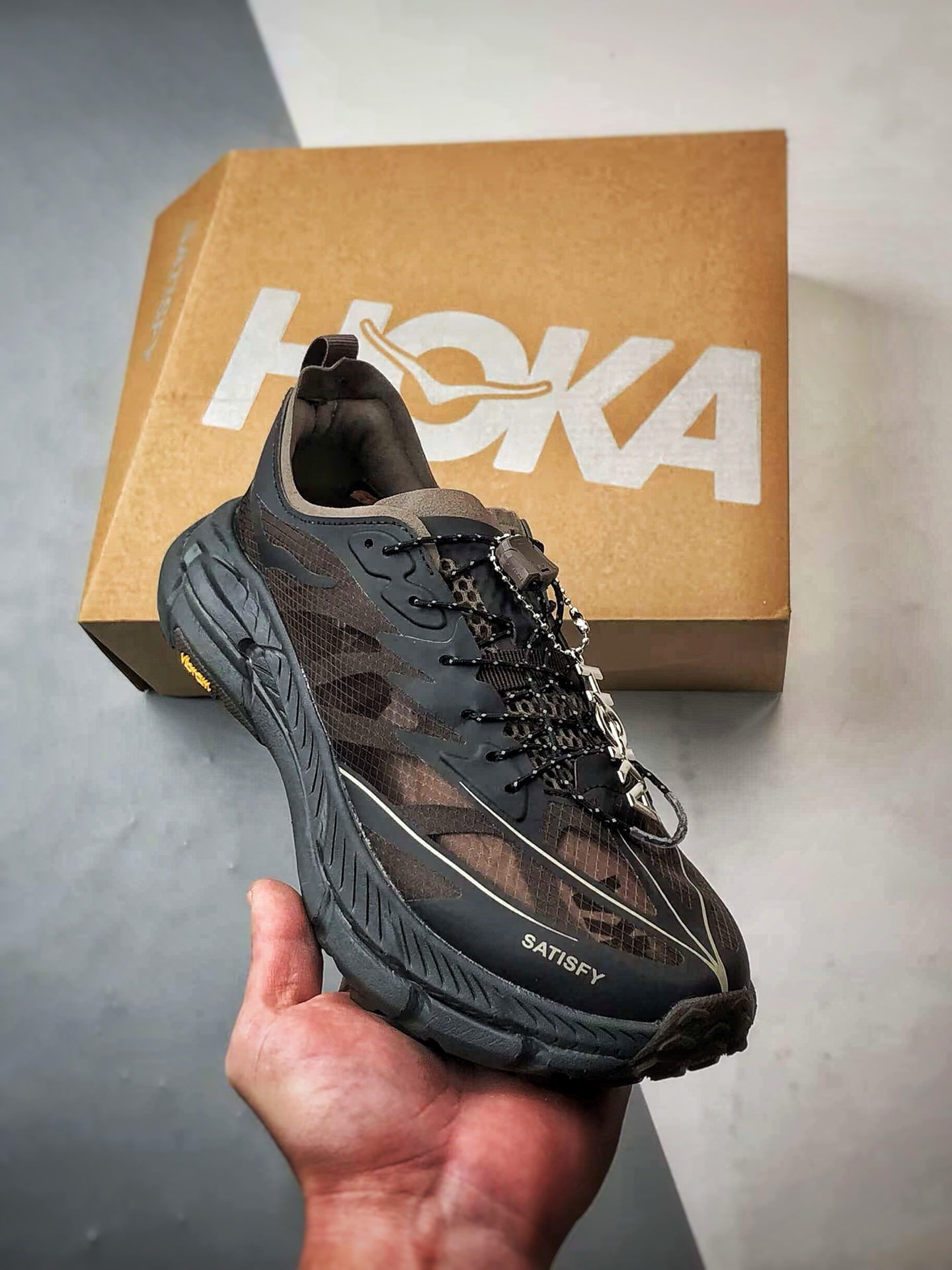 Satisfy x Hoka One One Mafate Speed 4 黑棕 玛法特低帮轻量户外运动鞋  1157050-COFF