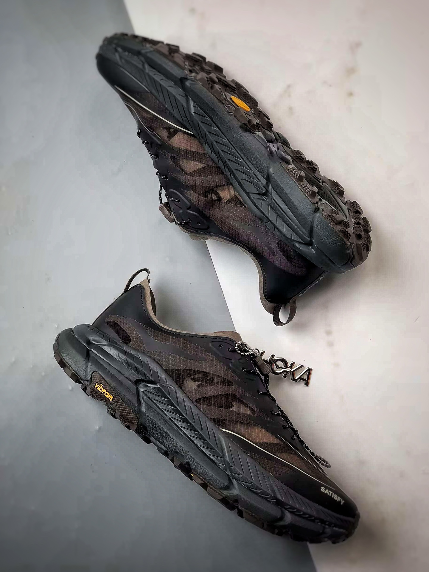 Satisfy x Hoka One One Mafate Speed 4 黑棕 玛法特低帮轻量户外运动鞋  1157050-COFF