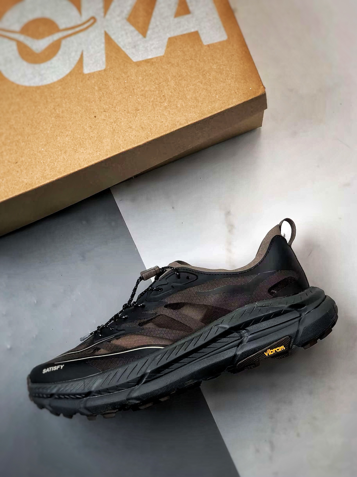 Satisfy x Hoka One One Mafate Speed 4 黑棕 玛法特低帮轻量户外运动鞋  1157050-COFF