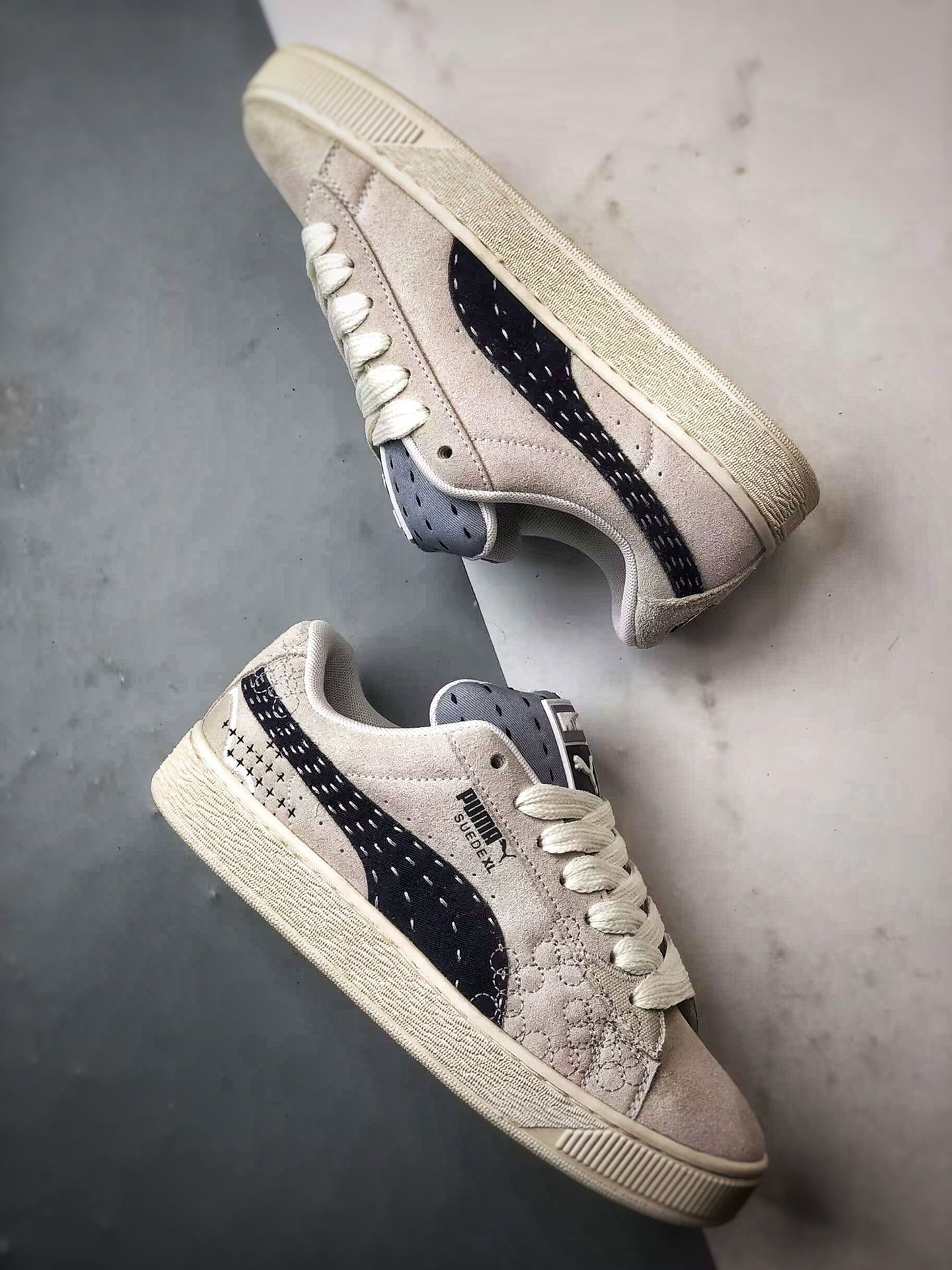 Puma Suede XL 米白黑 绒面革舒适百搭休闲低帮板鞋  395777-02