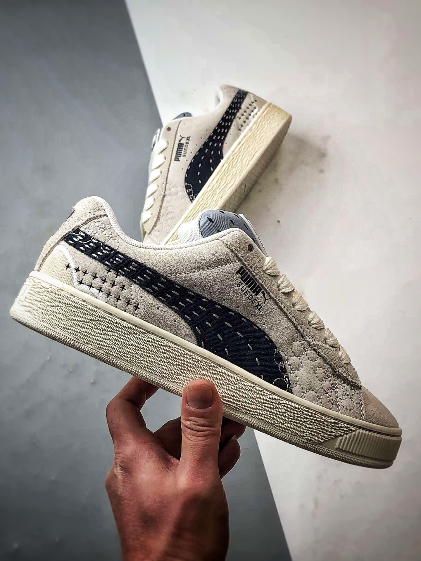 Puma Suede XL 米白黑 绒面革舒适百搭休闲低帮板鞋  395777-02