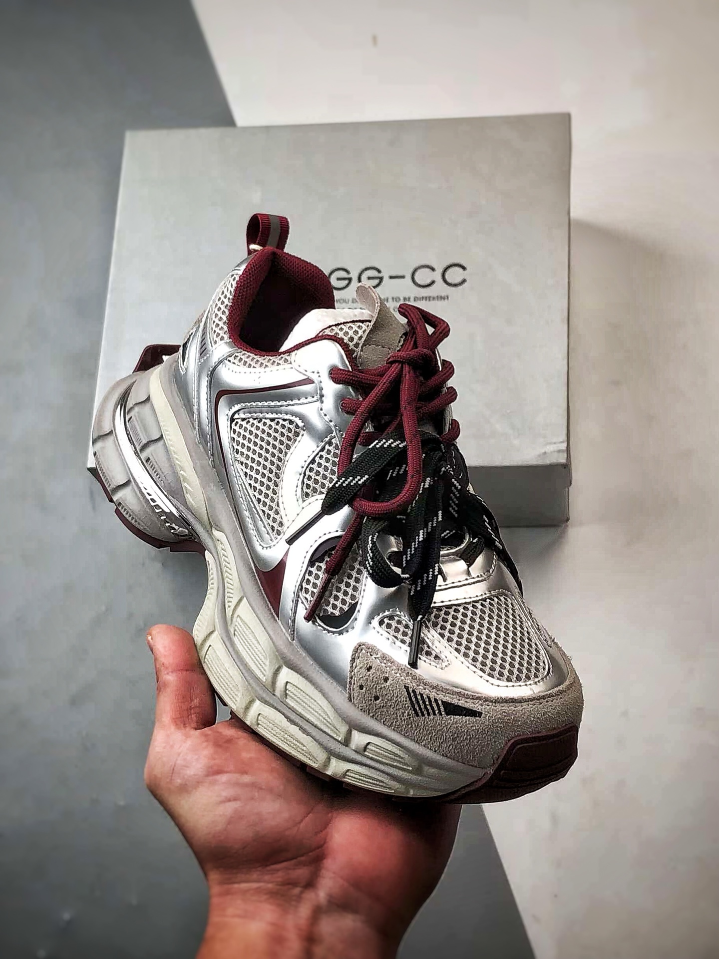 GG-CC Chunky Low 灰银红 25ss早春新款 时尚舒适运动老爹鞋