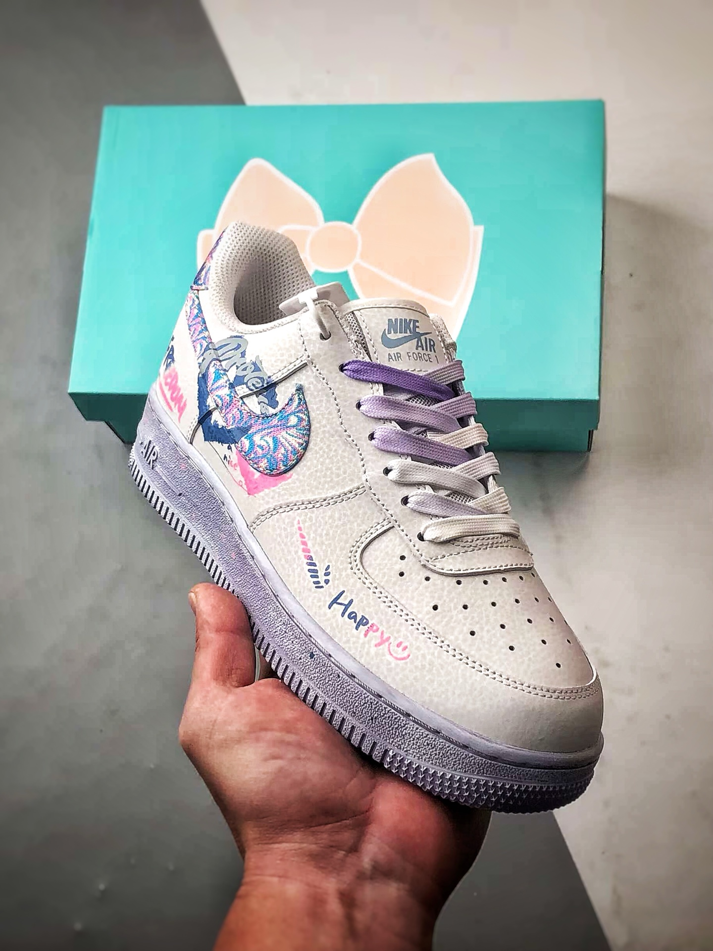 Air Force 1 Low 粉蓝双心手绘涂鸦 CZ0377-002