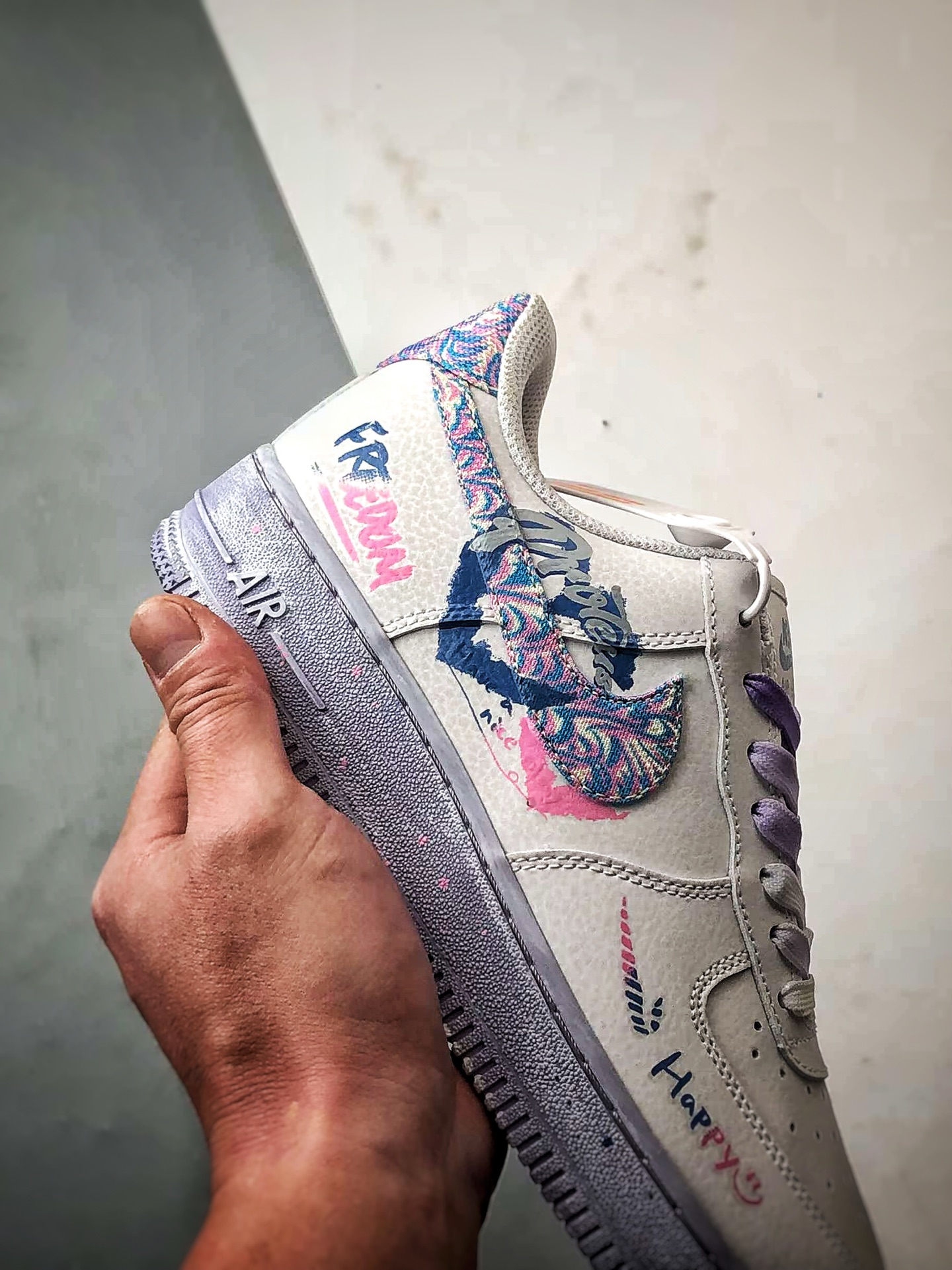 Air Force 1 Low 粉蓝双心手绘涂鸦 CZ0377-002