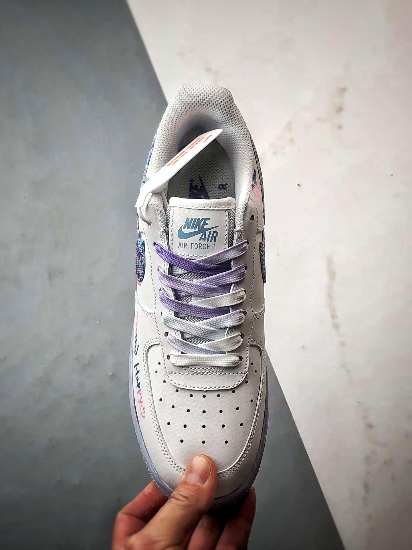 Air Force 1 Low 粉蓝双心手绘涂鸦 CZ0377-002