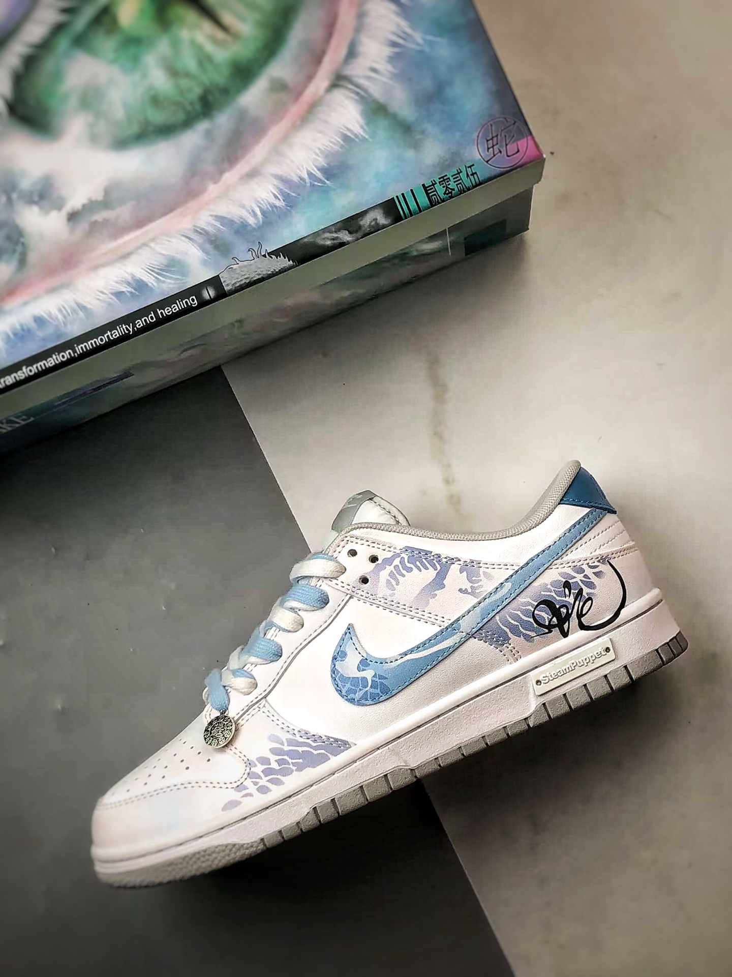 【定制球鞋】NK Dunk Retro CNY 蛇年 灵蛇之珠 白蓝 低帮休闲运动板鞋  DD1391-103