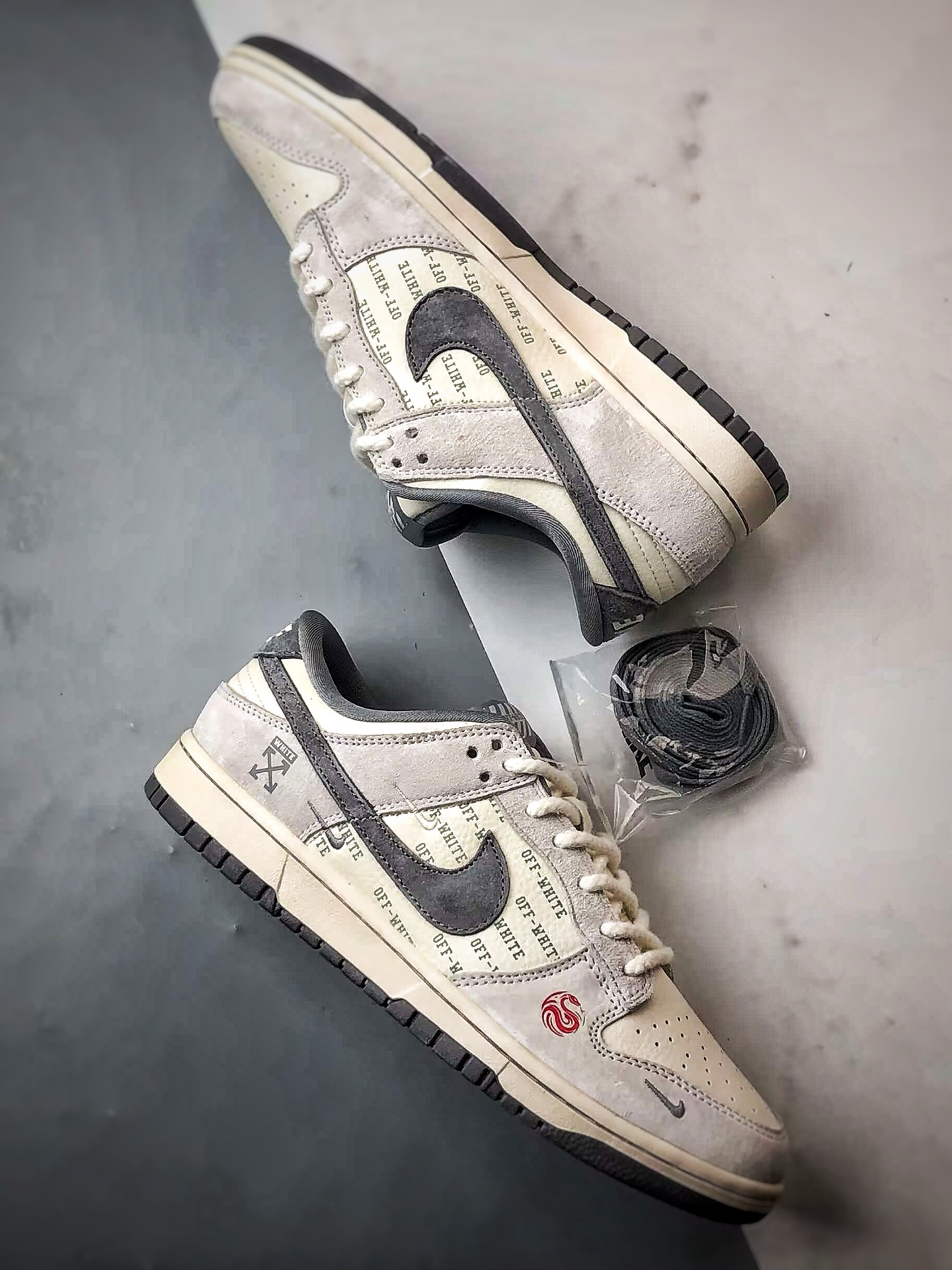 NK Dunk Low Retro ”DIY高端定制” OW弹幕印字米白灰 低帮休闲运动板鞋  YX5066-213