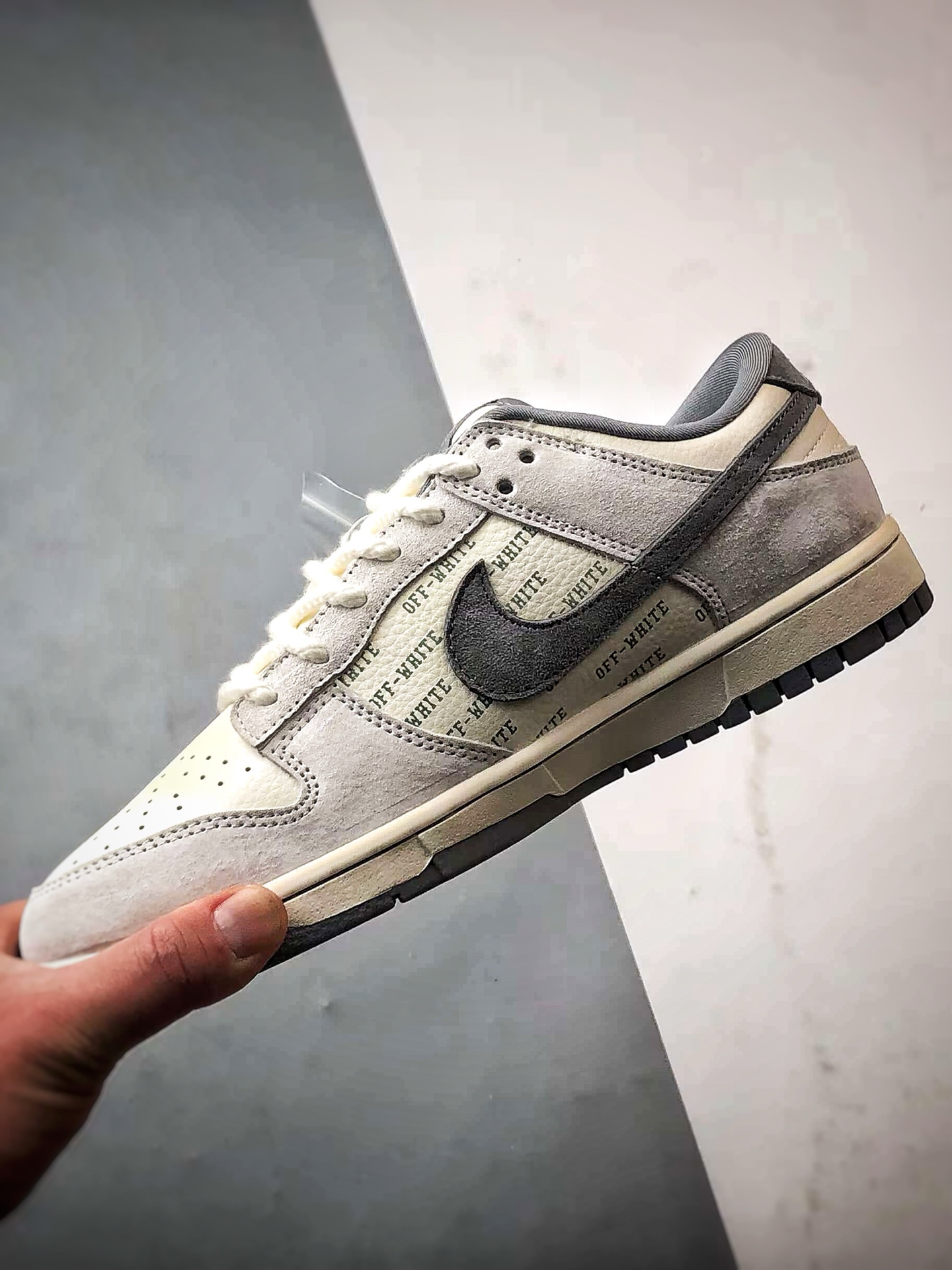 NK Dunk Low Retro ”DIY高端定制” OW弹幕印字米白灰 低帮休闲运动板鞋  YX5066-213