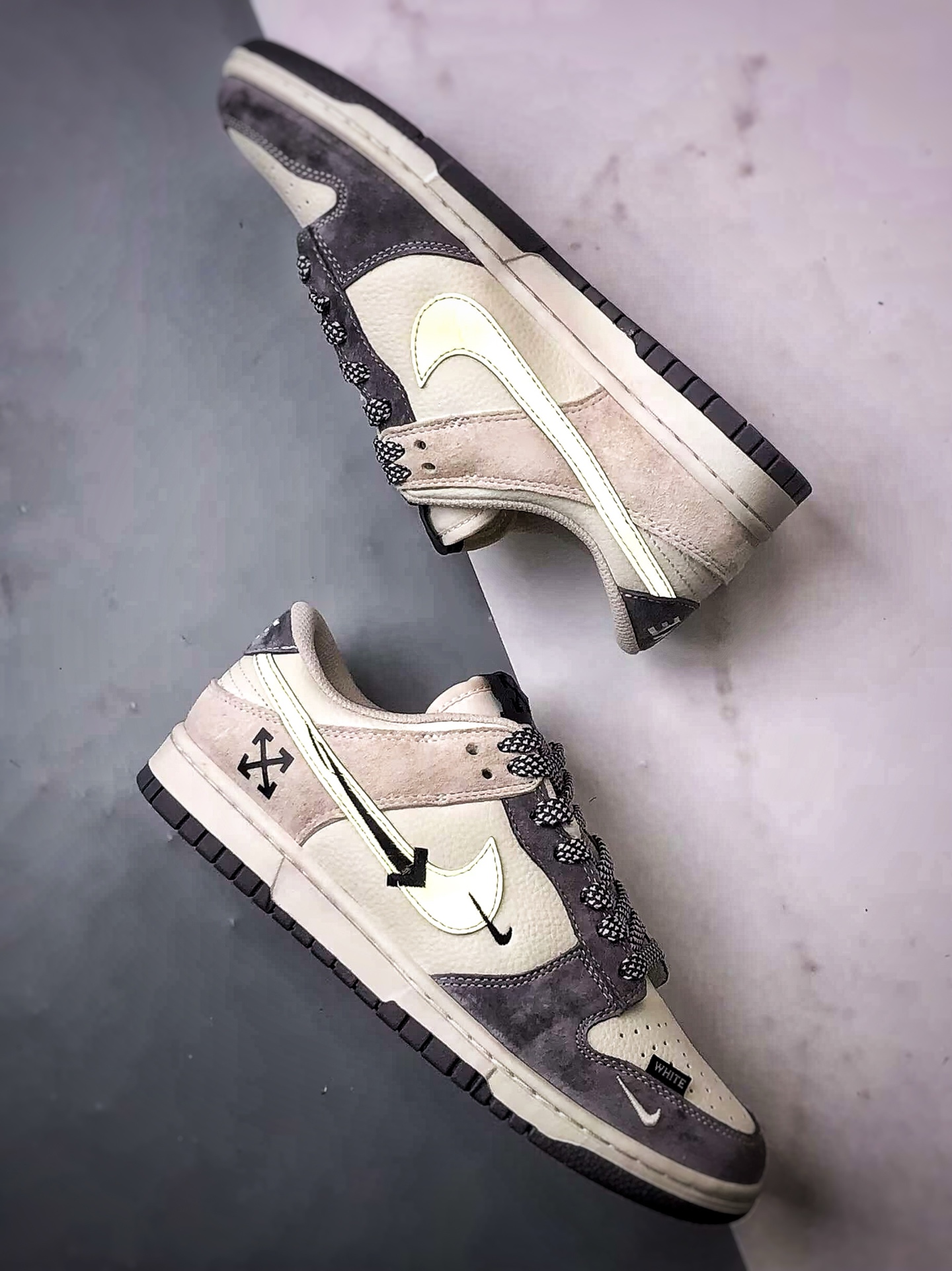 NK Dunk Low Retro ”DIY高端定制” OW米灰箭头反光钩 低帮休闲运动板鞋  DJ2024-133