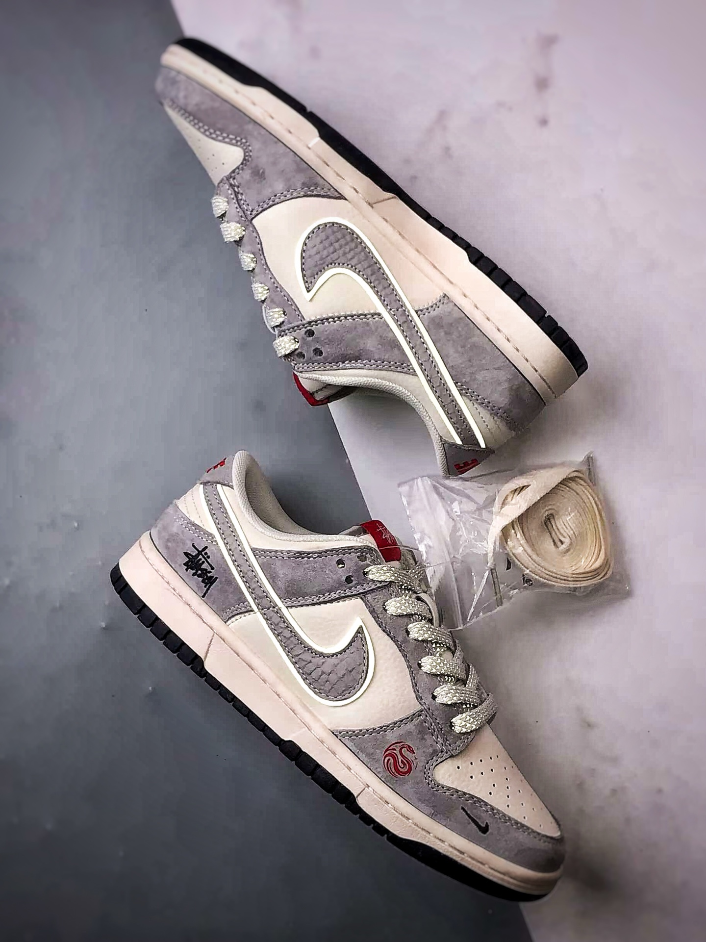NK Dunk Low Retro ”DIY高端定制” 斯图西米白灰 低帮休闲运动板鞋  XX3168-117