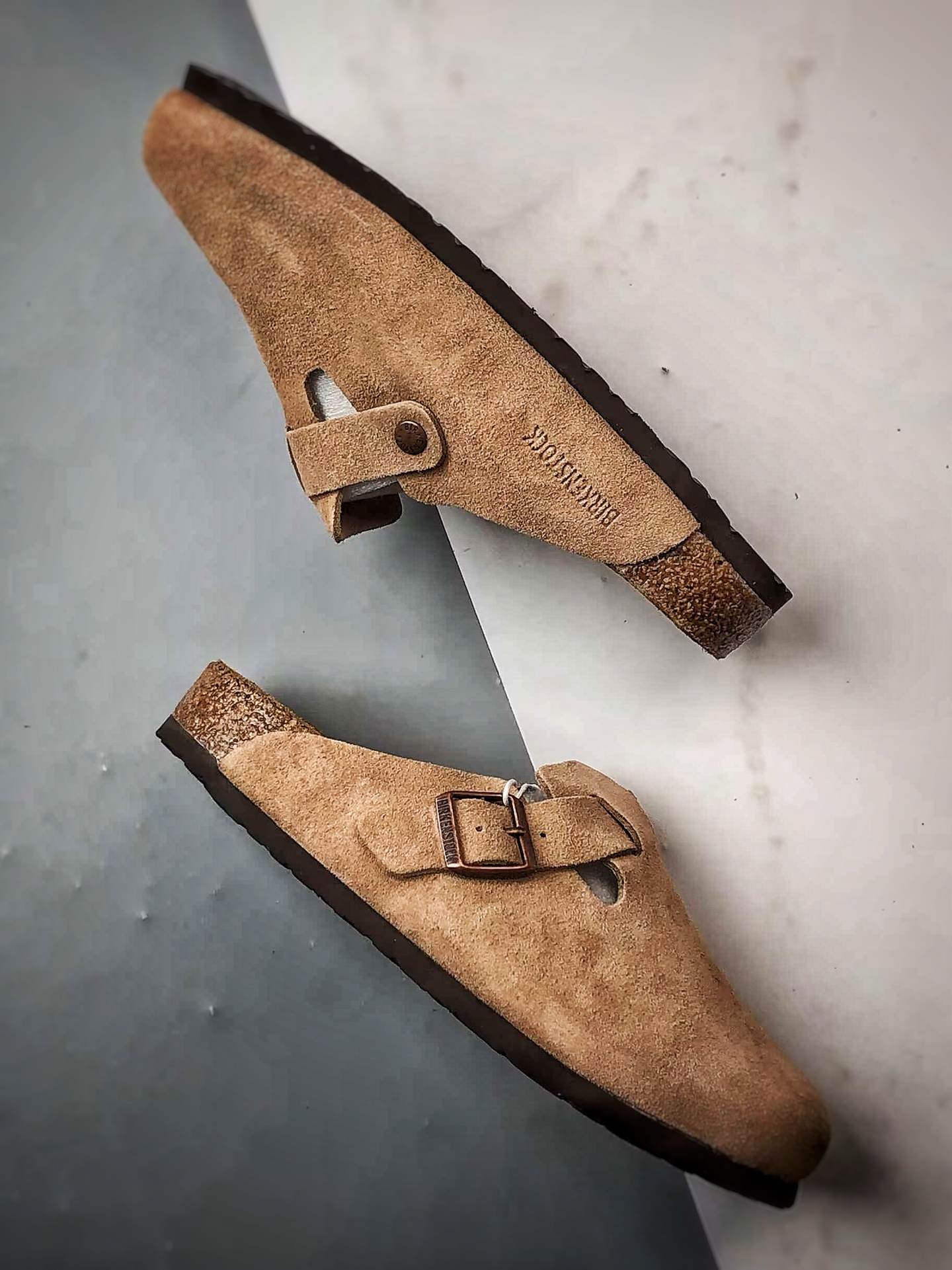 Birkenstock Boston BS 灰褐色 博肯宽版休闲舒适搭扣包头拖鞋