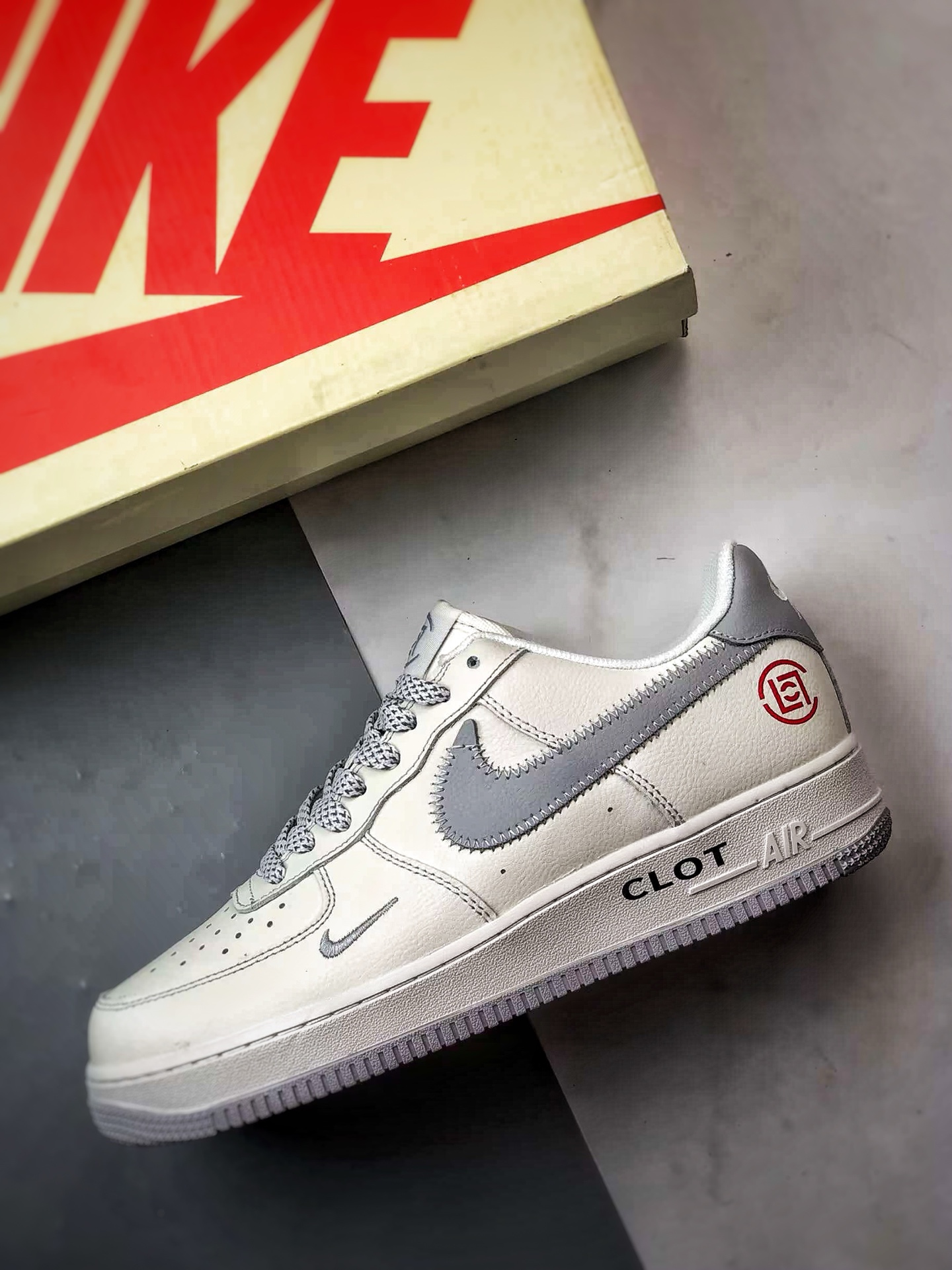 280 Clot x Air Force 1 Low 米白灰缝线钩   GX-030609