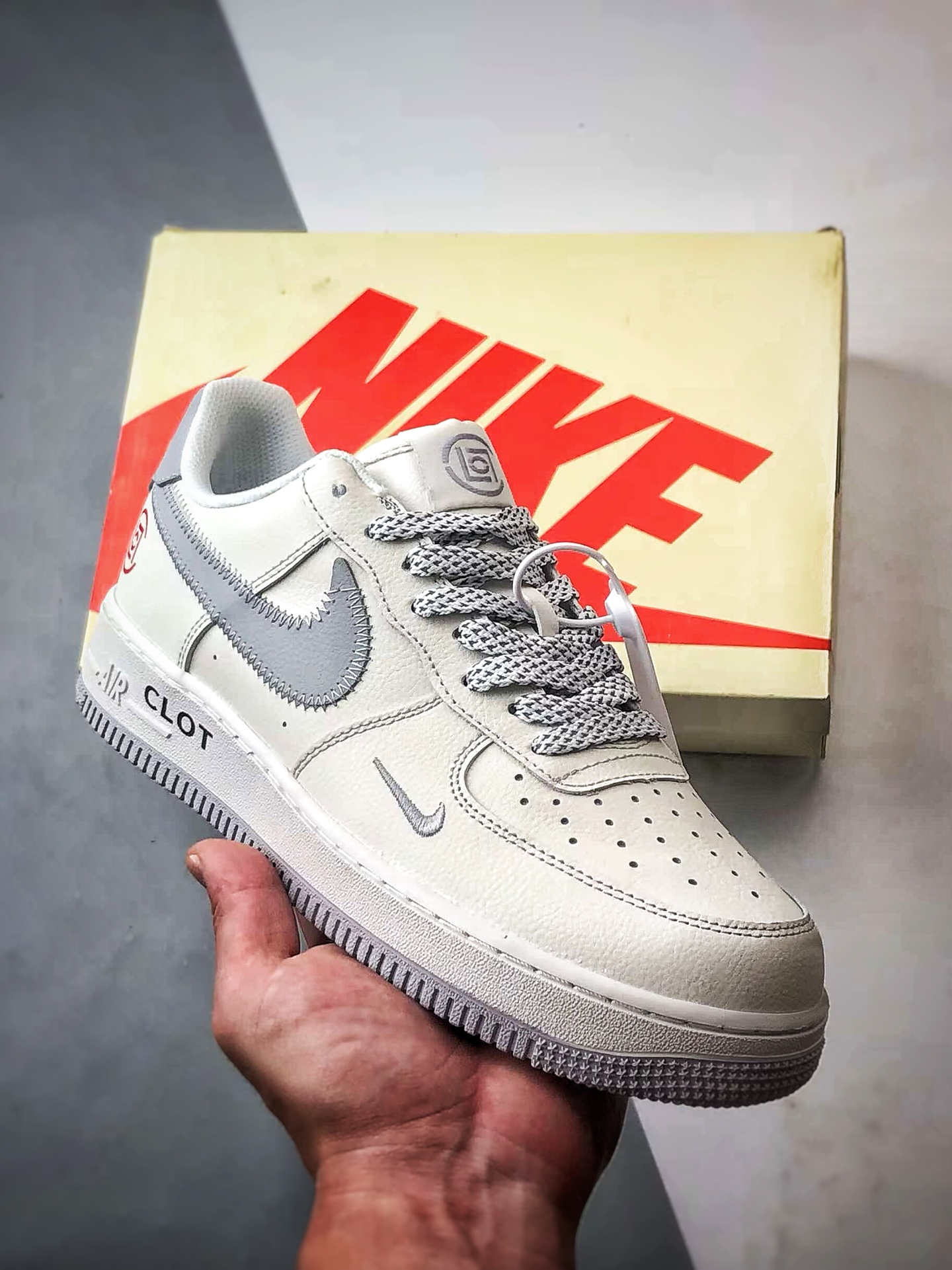 280 Clot x Air Force 1 Low 米白灰缝线钩   GX-030609