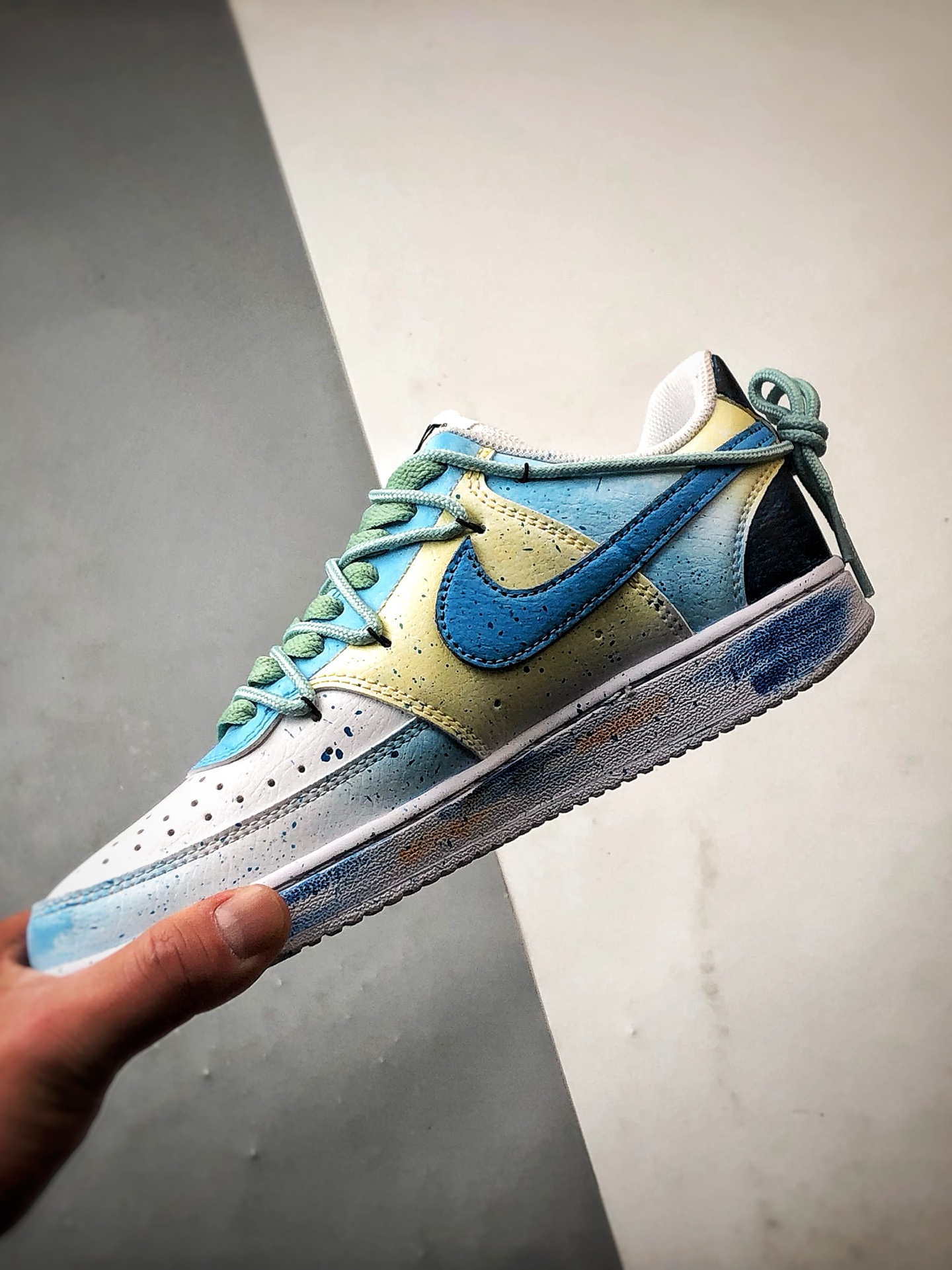 280 【定制球鞋】NK Court Vision 1 Low  ”心动假日” 蛇年天蓝色 手绘泼墨涂鸦定制板鞋  DH2978-055