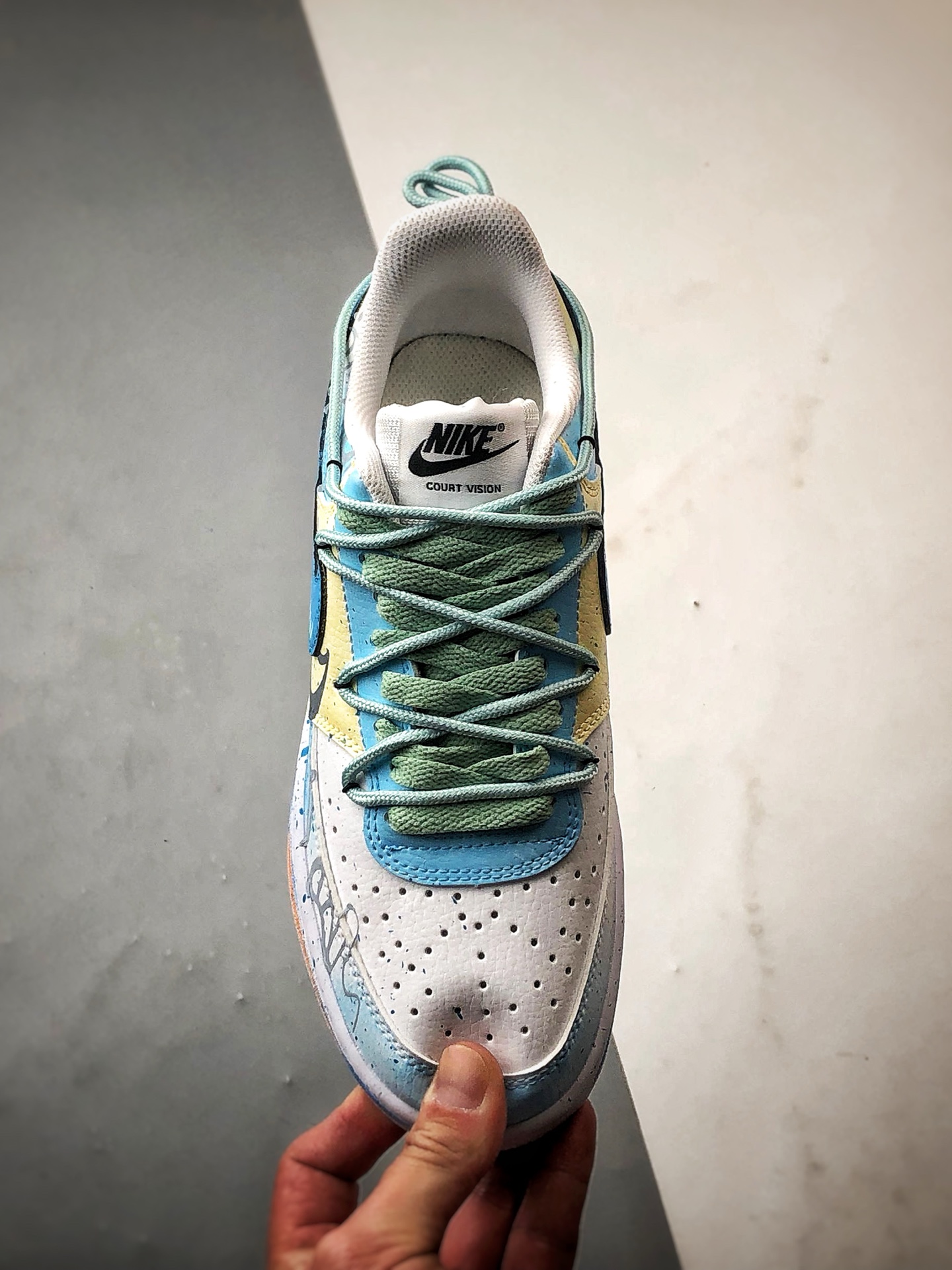 280 【定制球鞋】NK Court Vision 1 Low  ”心动假日” 蛇年天蓝色 手绘泼墨涂鸦定制板鞋  DH2978-055