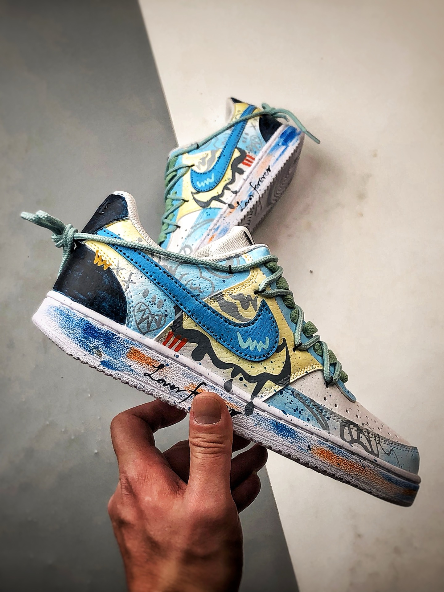 280 【定制球鞋】NK Court Vision 1 Low  ”心动假日” 蛇年天蓝色 手绘泼墨涂鸦定制板鞋  DH2978-055