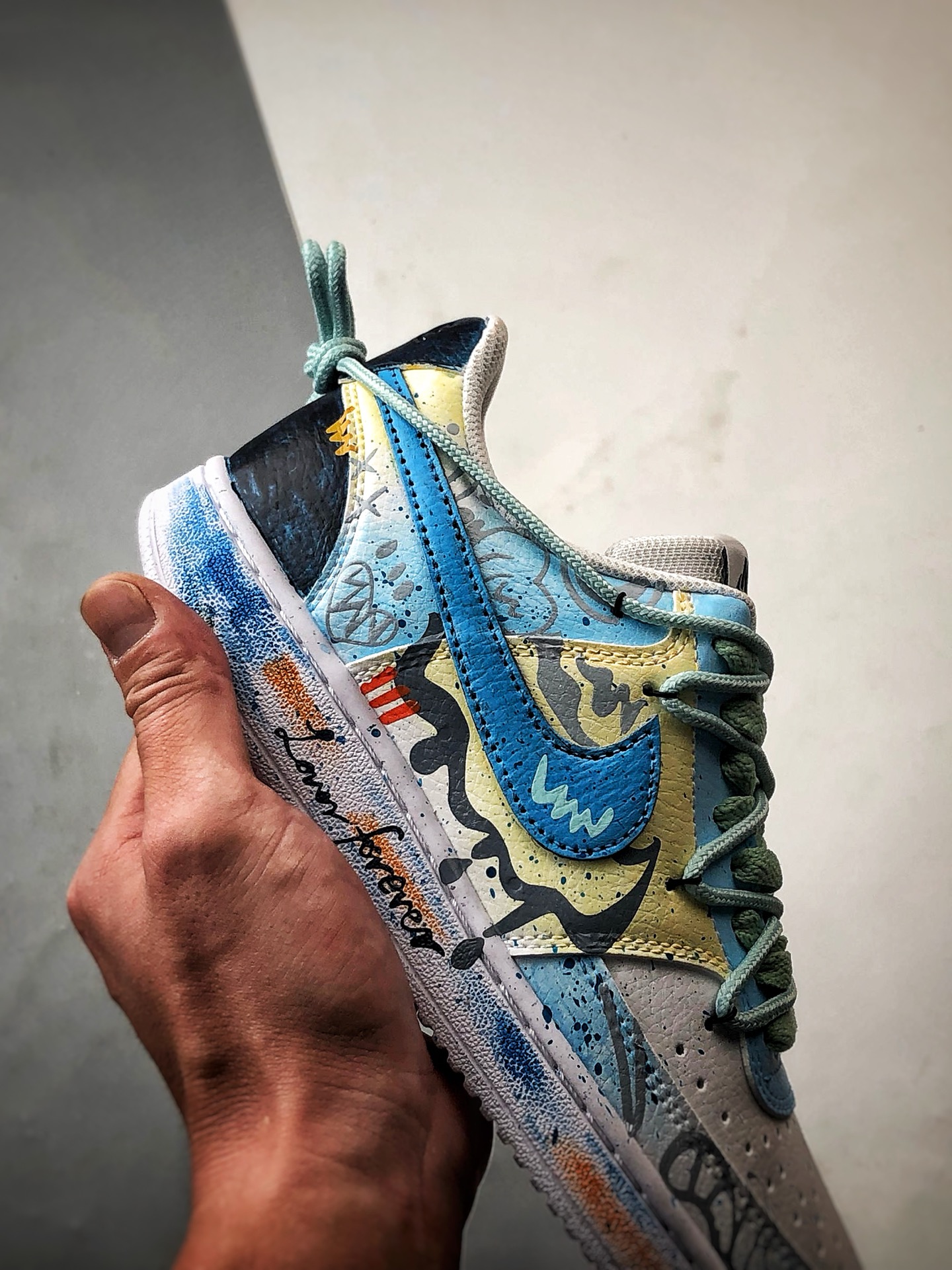 280 【定制球鞋】NK Court Vision 1 Low  ”心动假日” 蛇年天蓝色 手绘泼墨涂鸦定制板鞋  DH2978-055