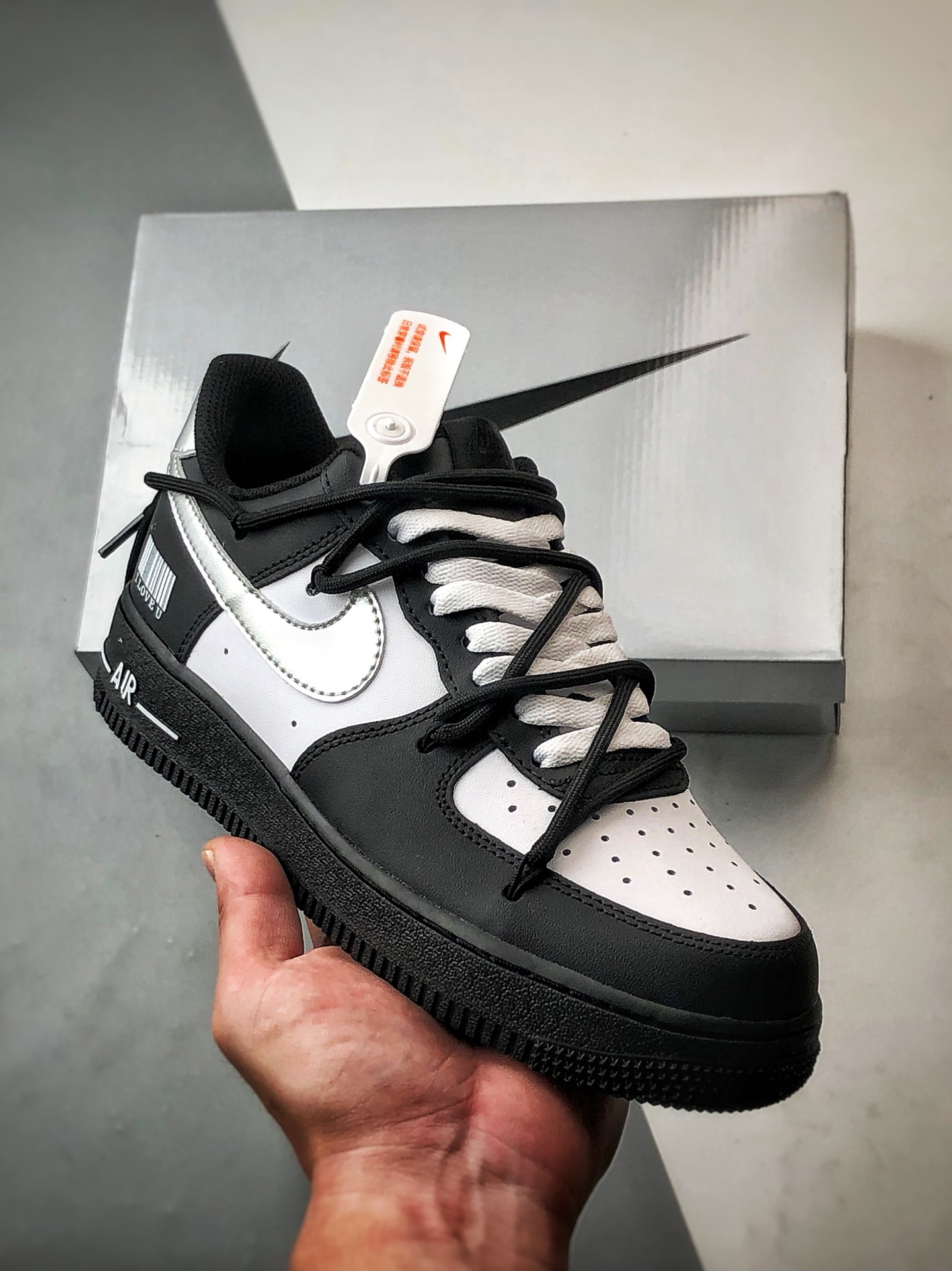 280 【定制球鞋】Air Force 1 Low 银翼熊猫 黑白解构绑带 经典休闲运动板鞋 ZH0316-064