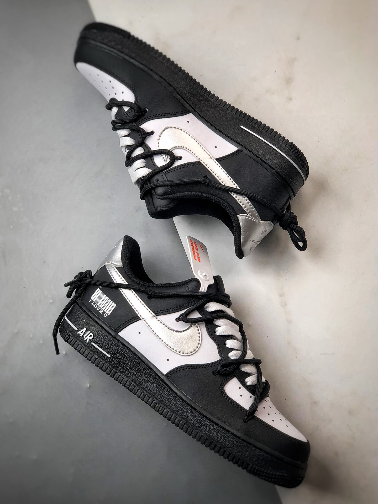 280 【定制球鞋】Air Force 1 Low 银翼熊猫 黑白解构绑带 经典休闲运动板鞋 ZH0316-064