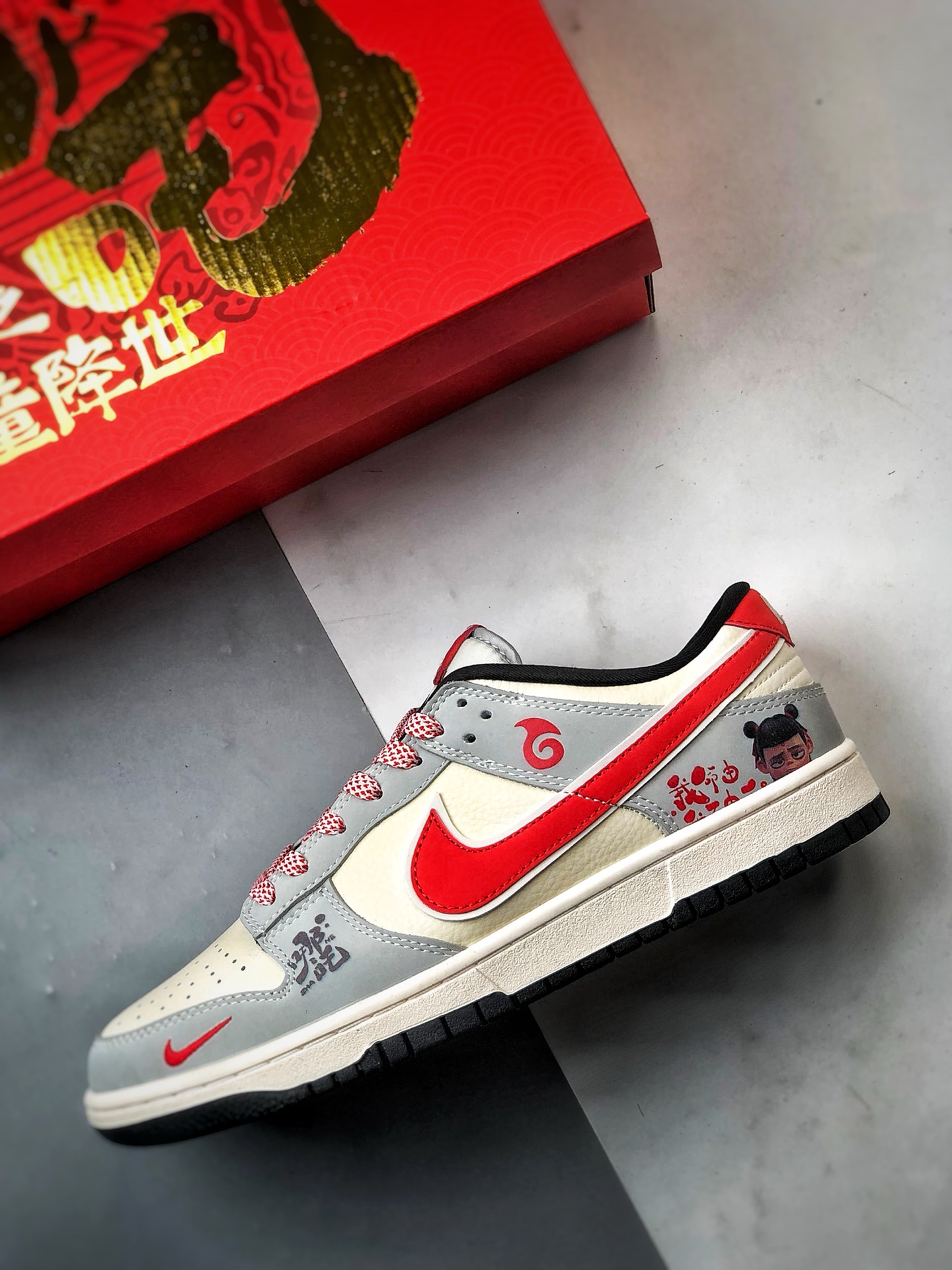 290 NK Dunk Low Retro ”DIY高端定制” 哪吒米灰红 低帮休闲运动板鞋   LW1818-113