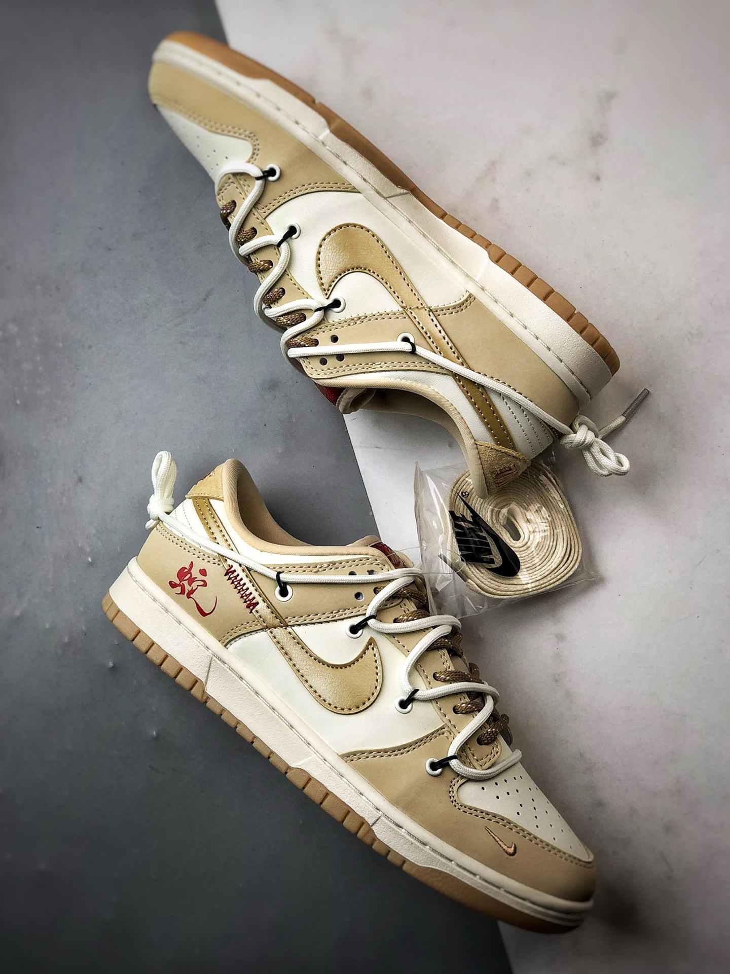 310 NK Dunk Low Retro ”DIY高端定制” 蛇年米白卡其解构绑带 低帮休闲运动板鞋  YX5066-291