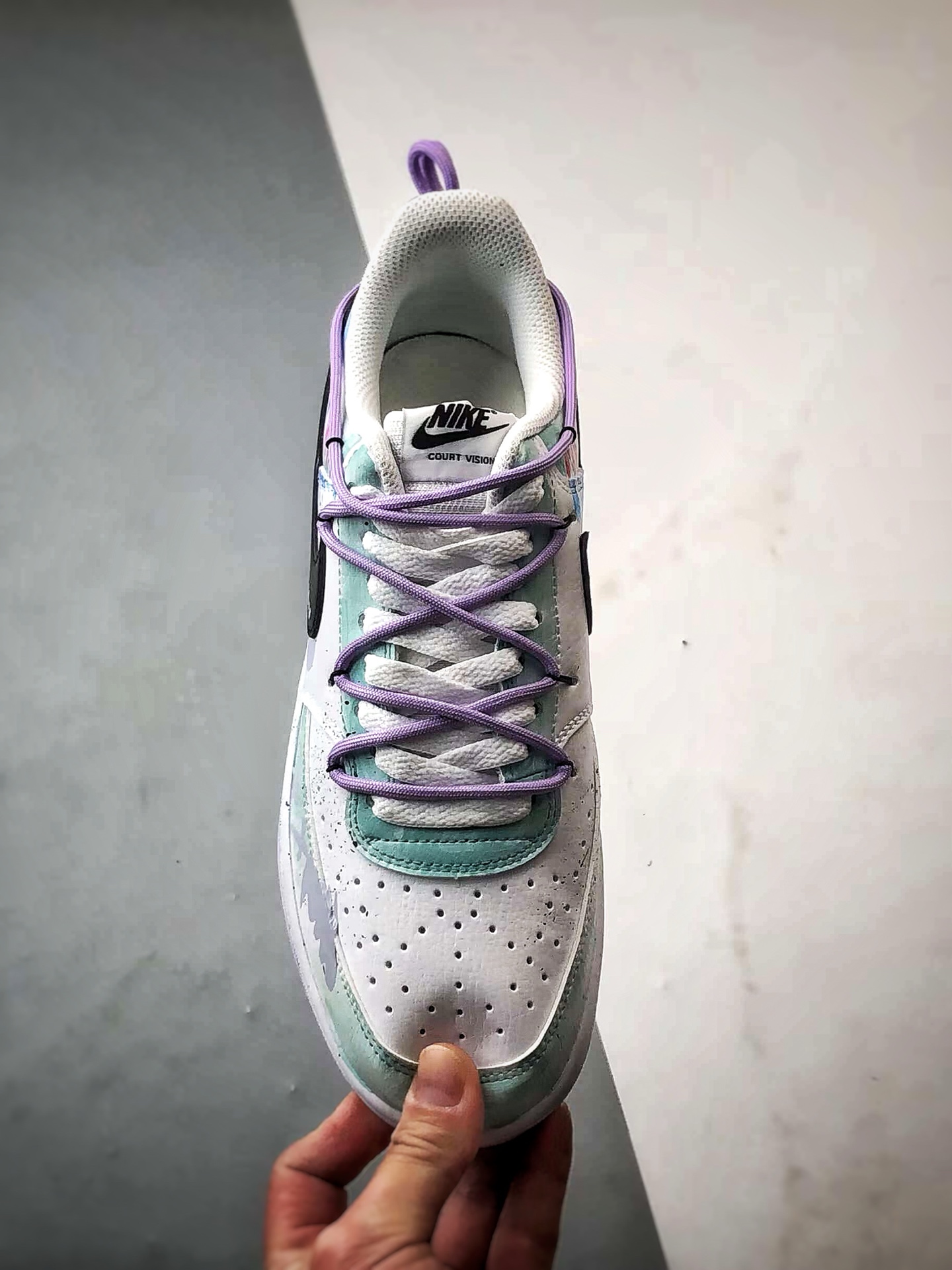 280 【定制球鞋】NK Court Vision 1 Low  ”梦幻秘境” 暗紫罗兰 手绘泼墨涂鸦定制板鞋  DH2987-077